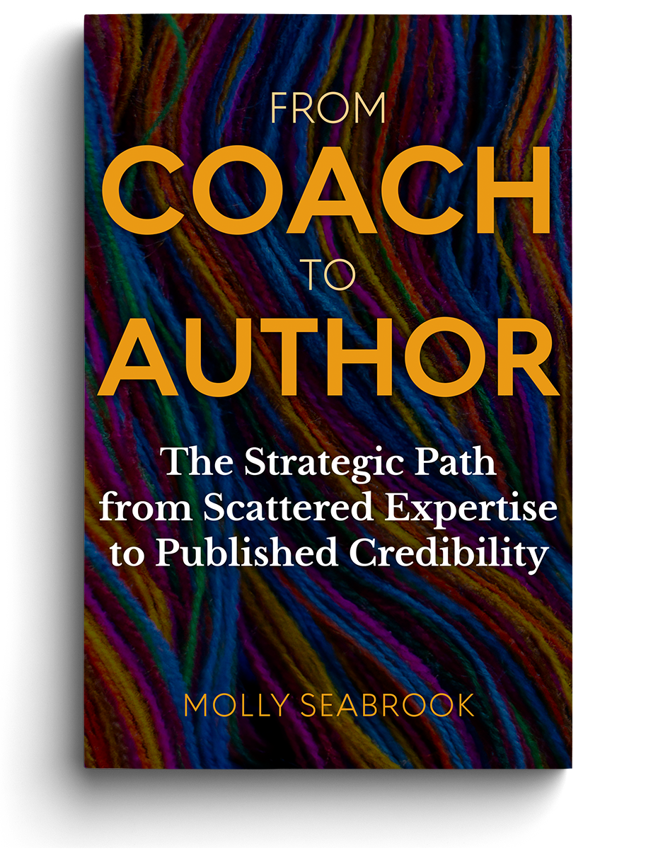 book cover with jewel toned yarn with the title From Coach to Author