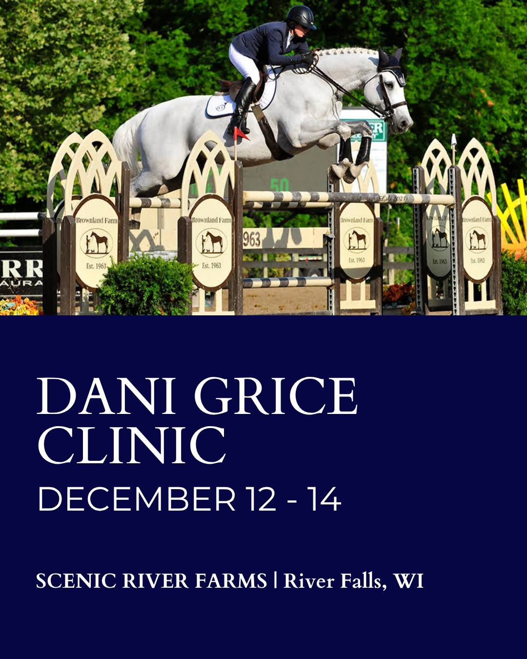 We had a great time riding with Dani Grice last year, and we are excited to welcome her back this December!

Join us December 12&ndash;14 for another opportunity to learn from Grand Prix jumper rider and clinician Dani Grice. 

A Minnesota native, Da