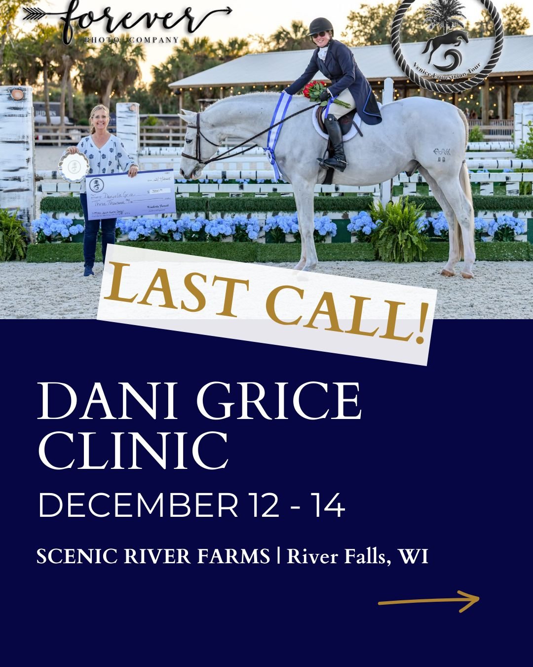 We only have a handful of spots remaining for the Dani Grice clinic next weekend!

Join us December 12&ndash;14 for another chance to learn from Grand Prix jumper rider and clinician Dani Grice. A Minnesota native, Dani now runs Hunters Court Stable 