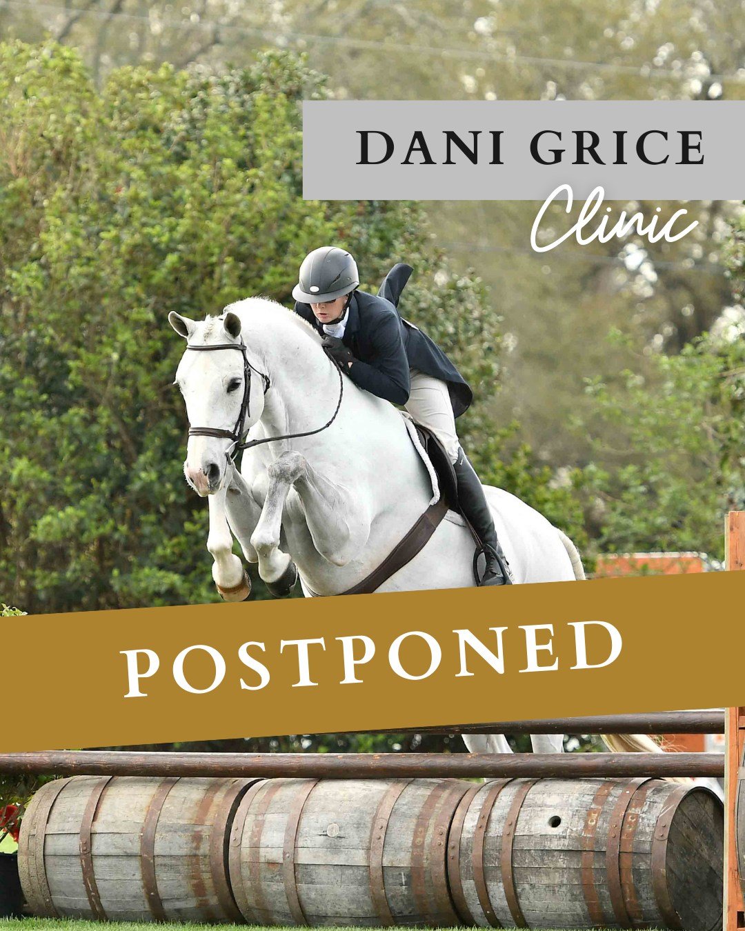 Clinic Update: 
After learning of a positive case of EHV-1 in our area this morning, we&rsquo;ve made the difficult&mdash;but safest&mdash;decision to postpone this weekend&rsquo;s clinic with Dani Grice.

We&rsquo;re currently coordinating with Dani
