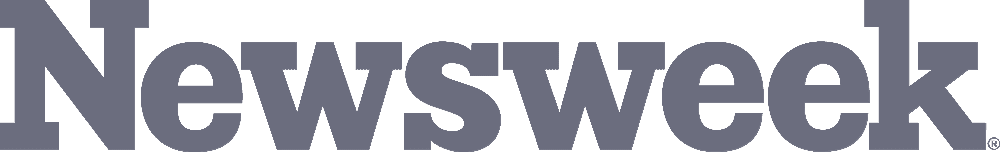 Close-up of the Newsweek logo in gray text on a black background.