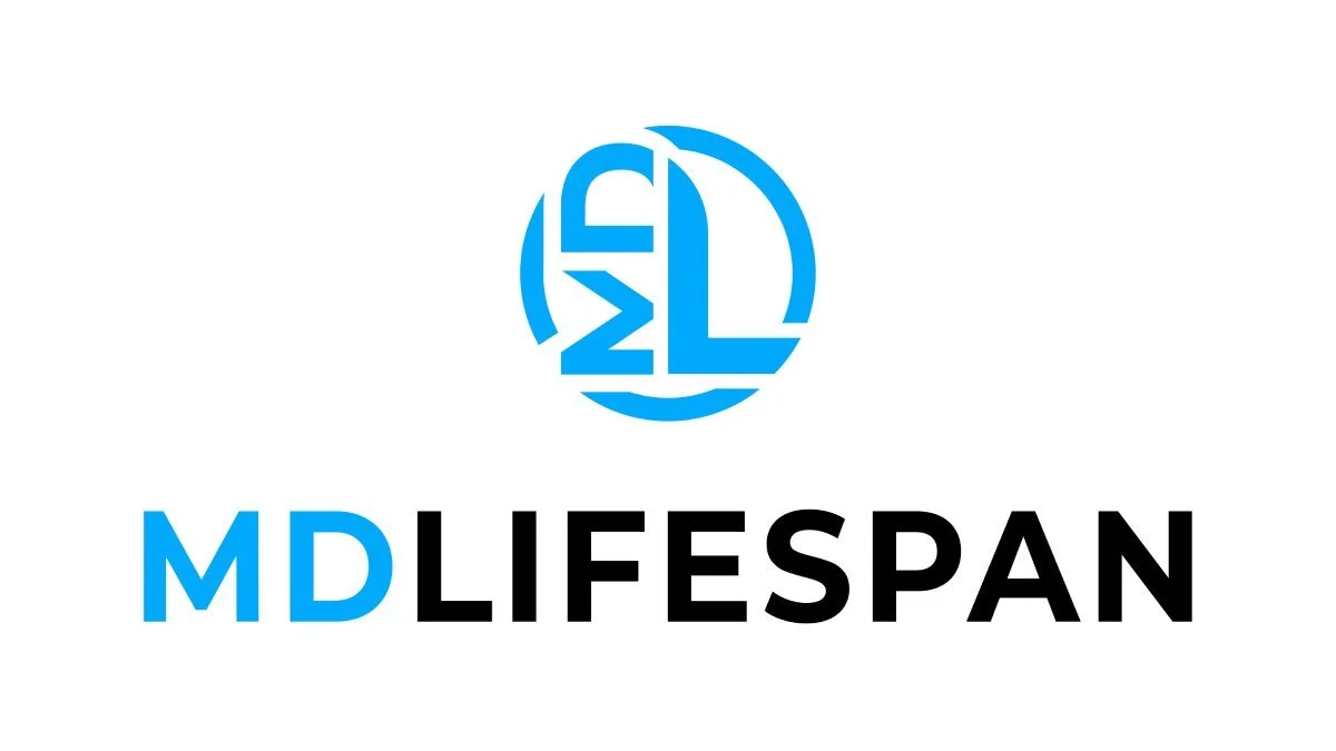 Logo with a circular blue symbol and the text "MDLIFESPAN" with "MD" in blue and the rest in black.
