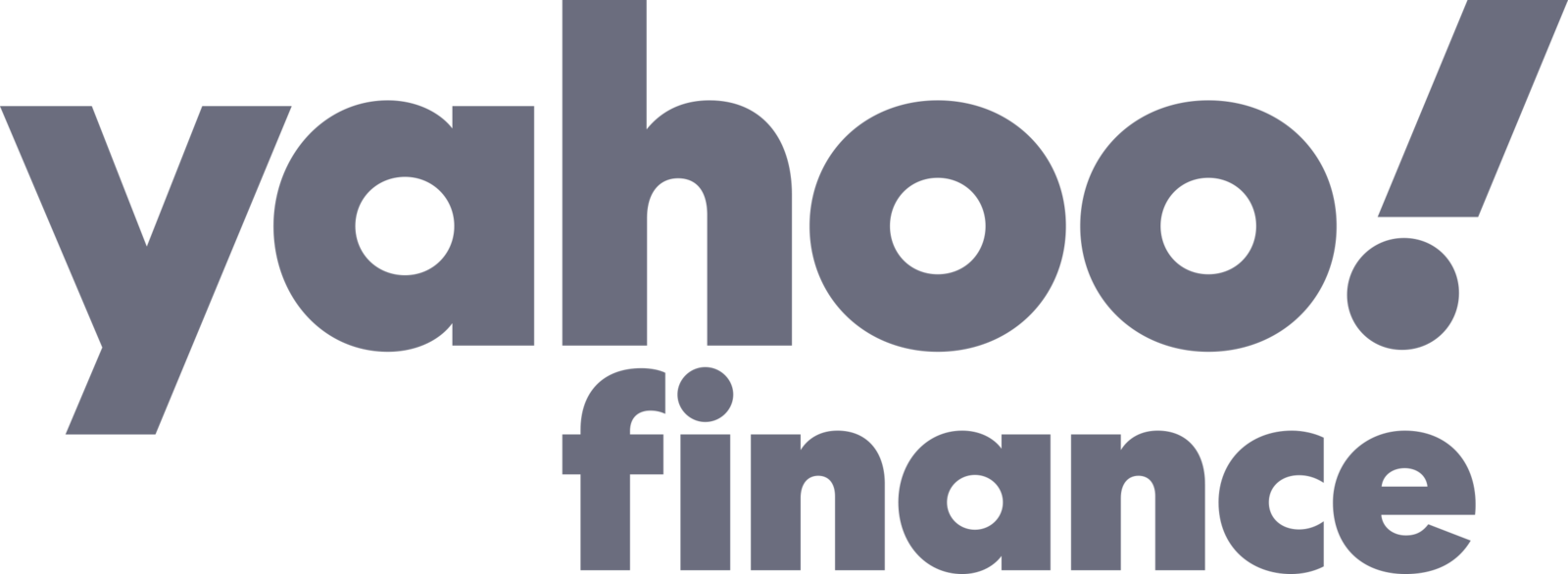 The Yahoo Finance logo in gray text on a black background.