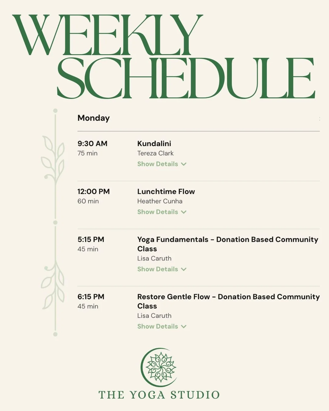 This week at the studio is all about showing up for yourself &mdash; no pressure, no perfection, just progress.

We&rsquo;ve got a full schedule to meet you wherever you&rsquo;re at, whether you need to move, slow down, or just take a breath.

Confid