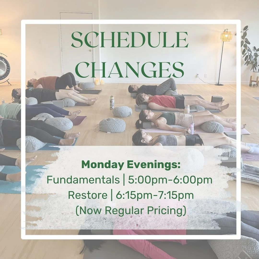 We&rsquo;ve got a little Monday evening classes update for you 🤍

Our Monday evening classes will now be full-length 60-minute classes, giving you more time to settle in, move, and unwind.

With this shift, these classes will also move from donation