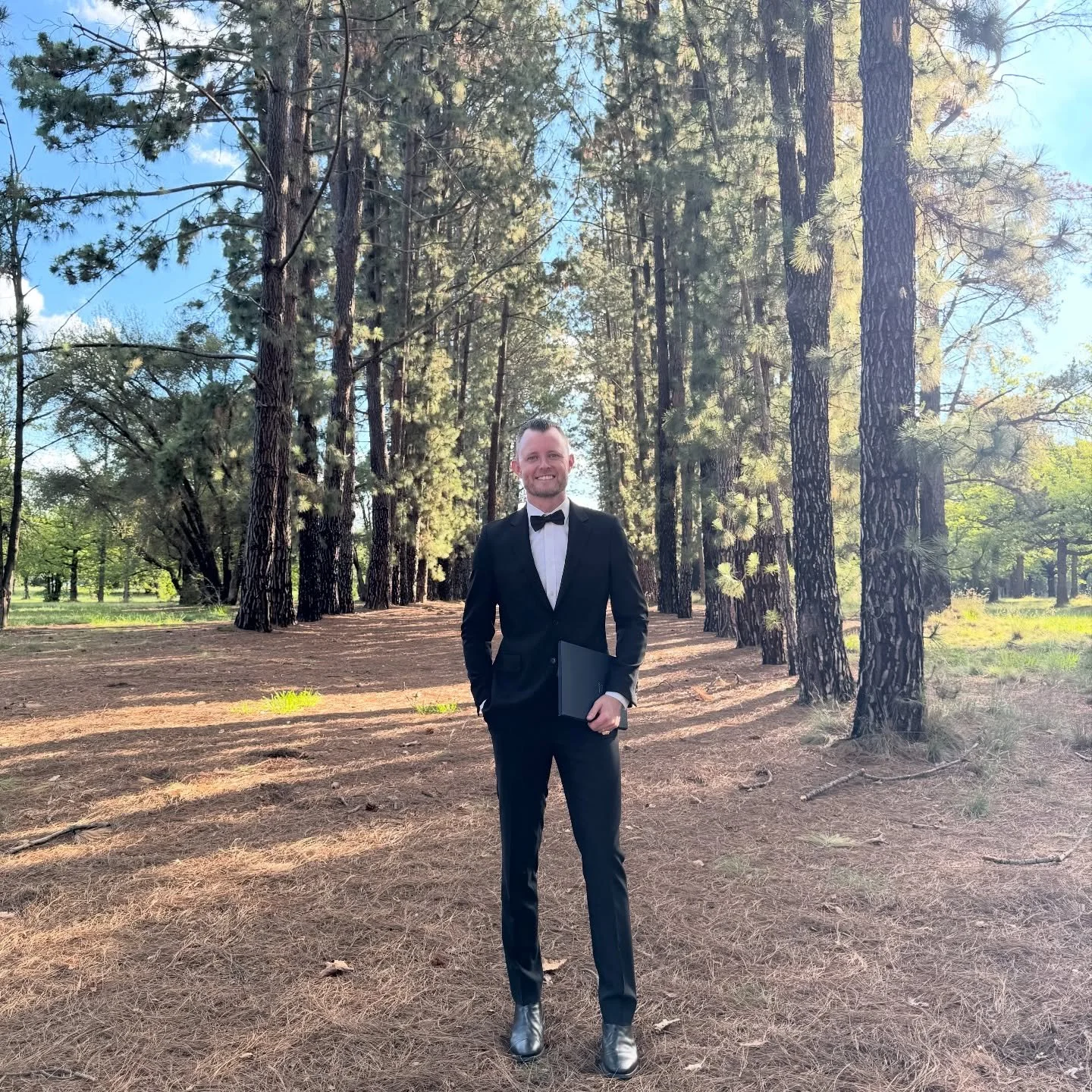 Recently, I officiated a wedding in a forest and I underestimated the travel on foot in a suit. 

Luckily, the suit was a quality Rodger Bartholomew suit, so any unwanted dirt slid right off and the suit remained ceremony-ready. And can we take a mom