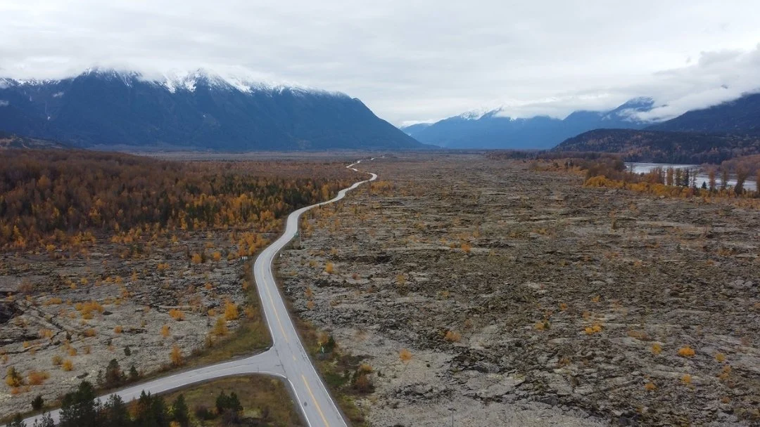 Remote highway through a mountainous landscape in Northern BC