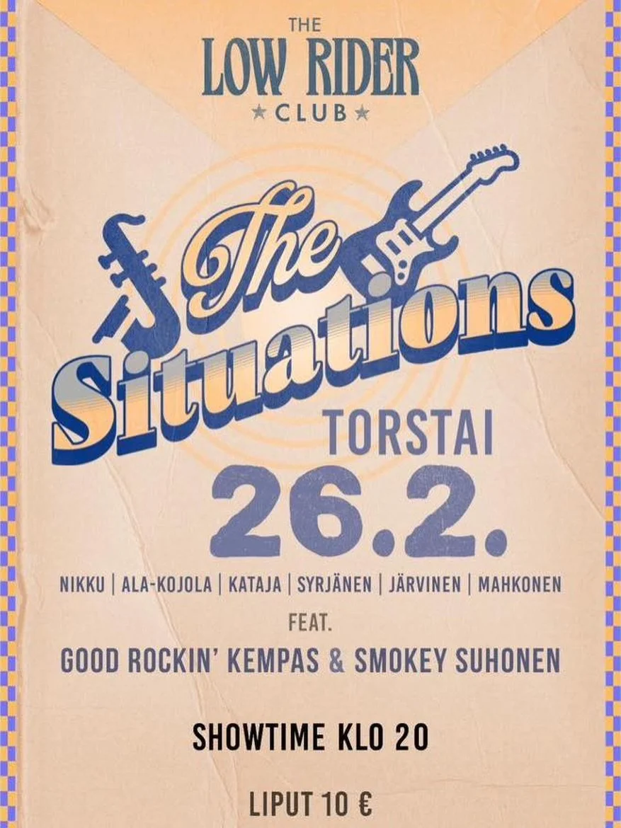Kaipaatko tekemist&auml; huomiselle? 
Dubrovnikissa soi livemusa klo 20 alkaen! 🎶

THE SITUATIONS esitt&auml;&auml;: THE LOW RIDER -KLUBIT

Kev&auml;&auml;n 2026 aikana The Situations -yhtye j&auml;rjest&auml;&auml; Dubrovnikissa kuukausittaisen kon