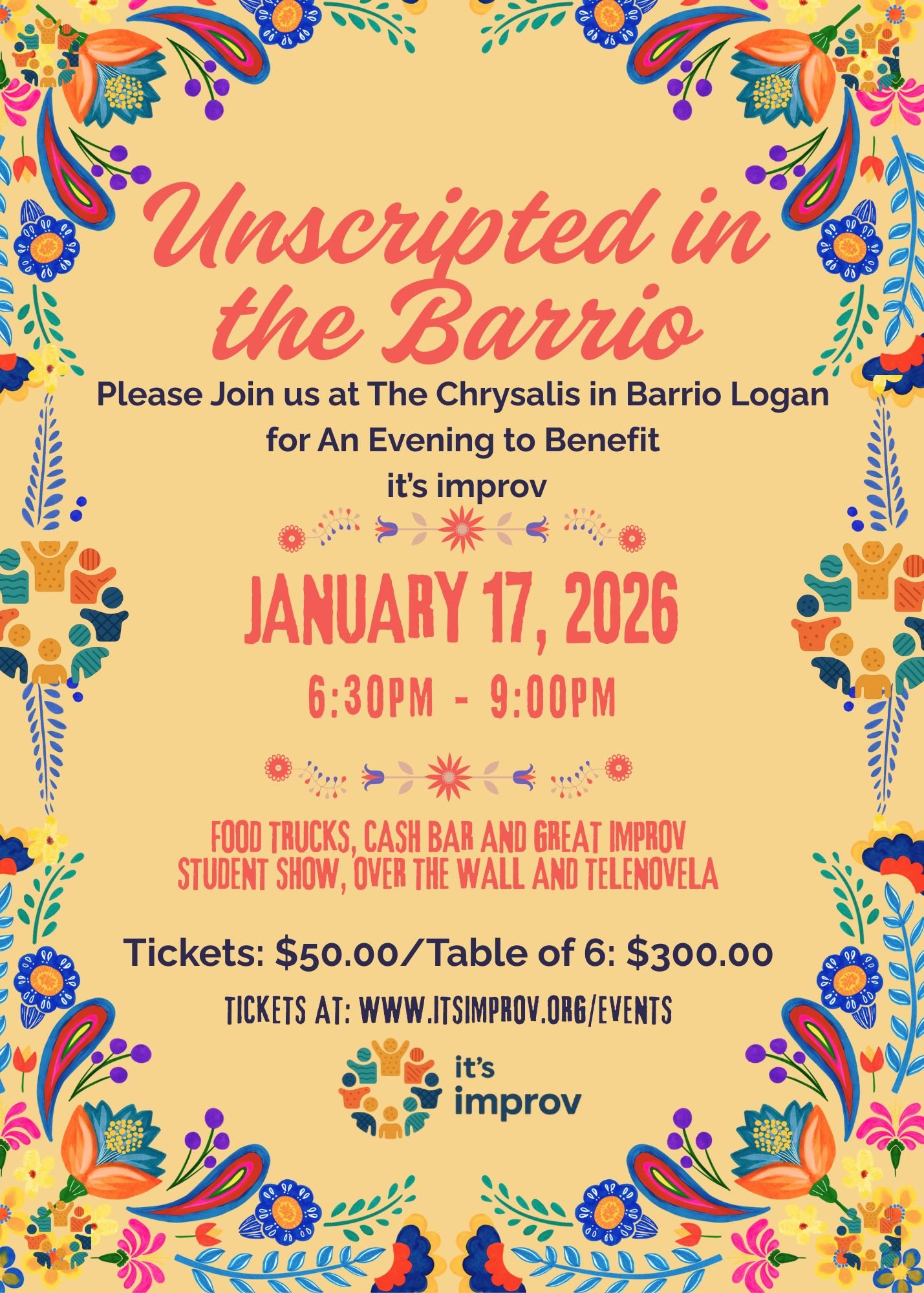 Single Ticket -Unscripted in The Barrio - 1/17/25 6:30p-9:30p