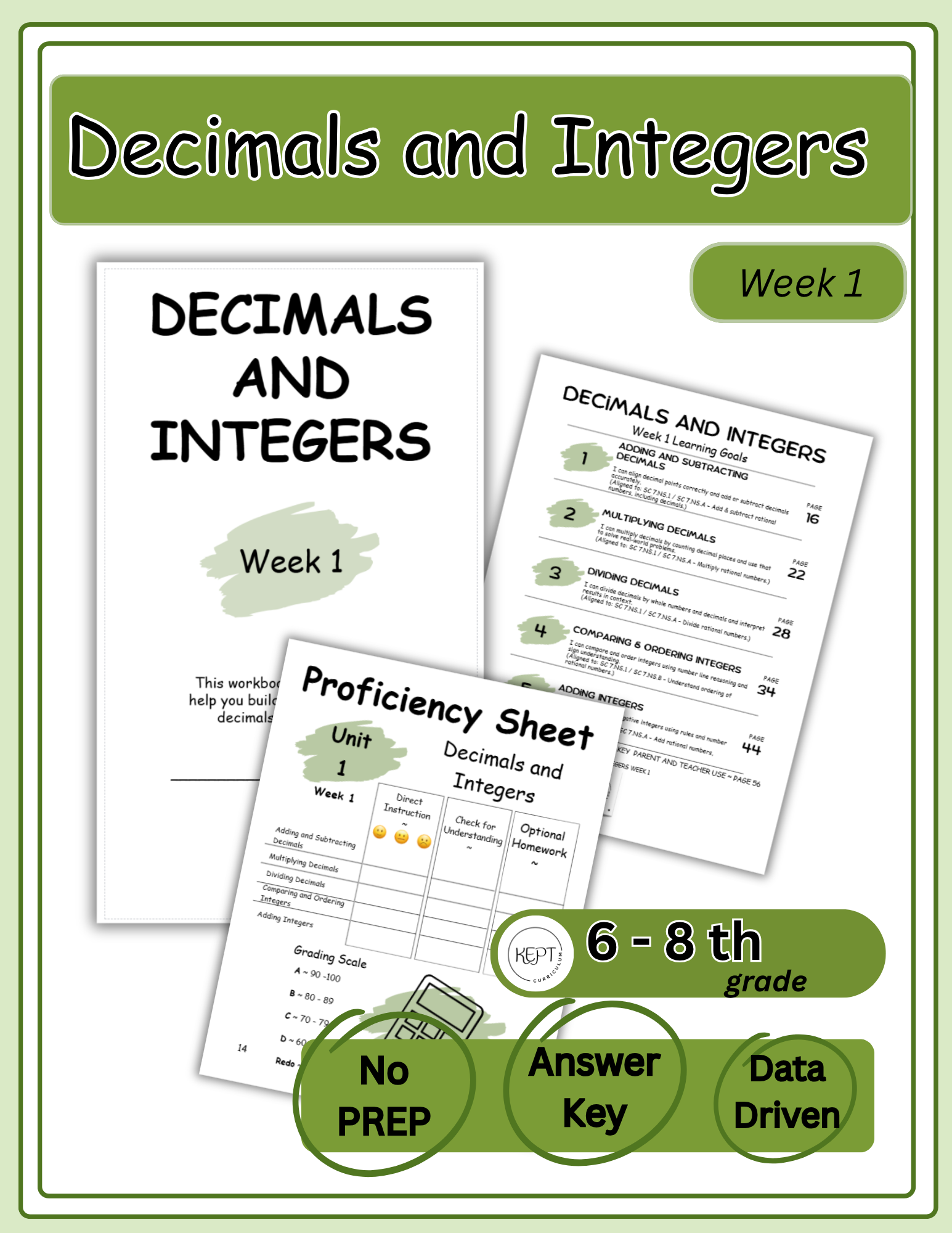 Unit 1 Decimals and Integers | 7th Grade Math Guided Notes | Week 1