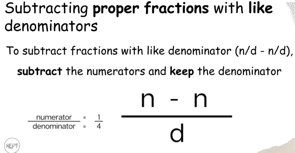 Subtracting Proper Fractions with Like Denominators 