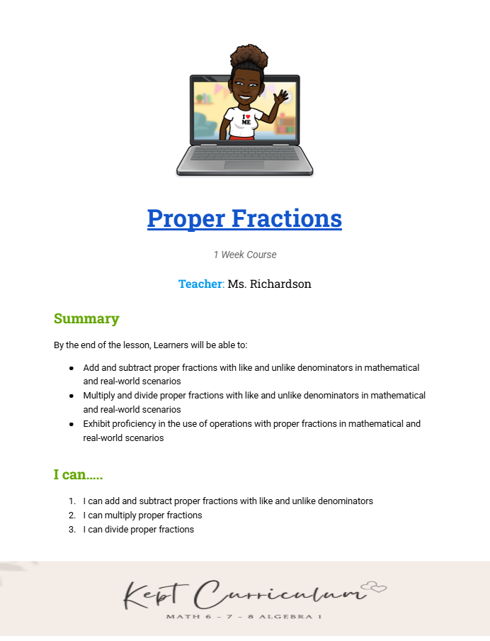 Proper Fractions Summary and I can statements