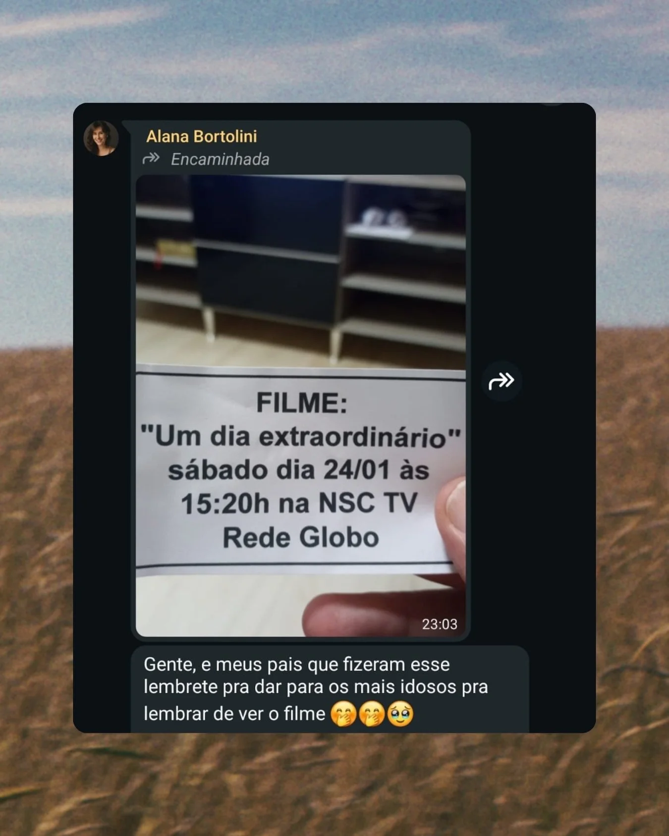 &Eacute; verdade esse bilhete!!! Vejam que amoooor o que os pais da @alanabortolini fizeram 🥹🤏!

&Eacute; isso! Pensando em todas as gera&ccedil;&otilde;es e compartilhando com toda a fam&iacute;lia, amigos e vizinhan&ccedil;a: &eacute; hoje! O fil