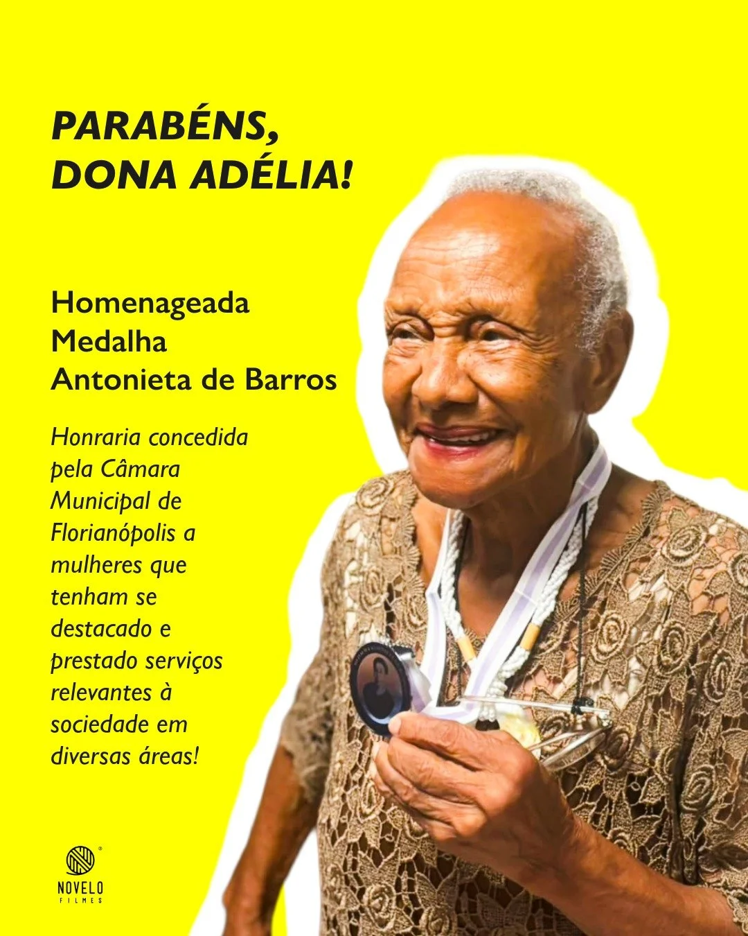 Parab&eacute;ns!!! Dona Ad&eacute;lia recebeu hoje a Medalha Antonieta de barros, uma honraria a mulheres de destaque e relev&acirc;ncia em Floripa, concedida pela C&acirc;mara Municipal. 

Ela merece todo o reconhecimento por seus talentos, que s&at