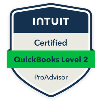 A badge with the INTUIT logo, indicating certification as a QuickBooks Level 2 ProAdvisor.