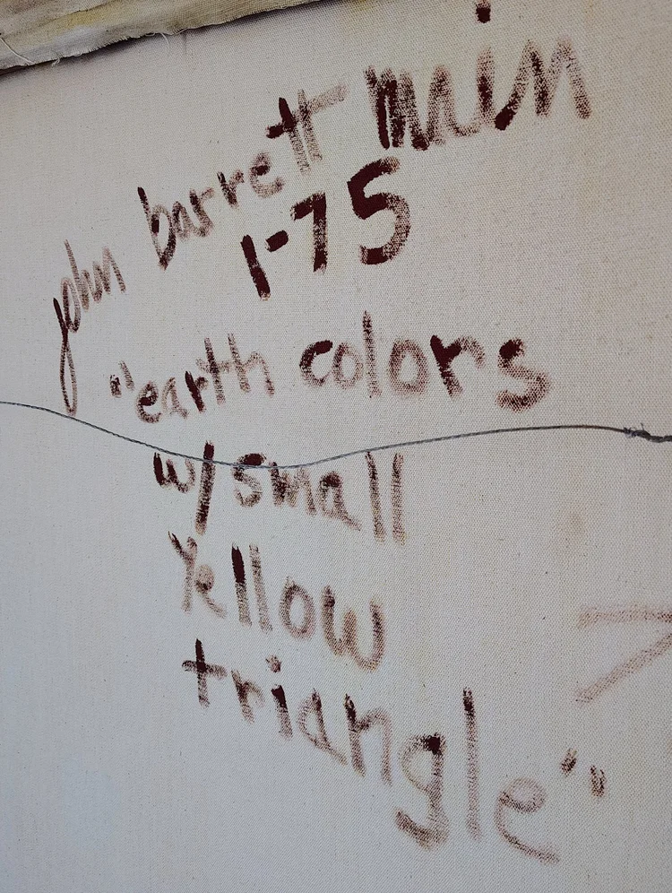 Identifying marks and documentation on Yellow Triangle by John Barrett Main