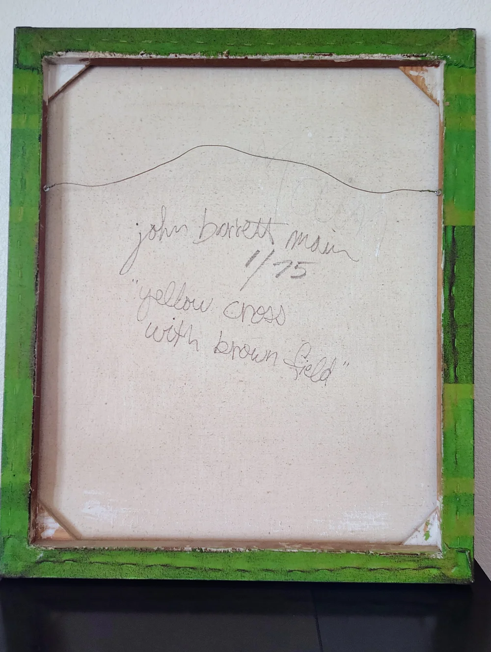 Artist inscription and identifying information on Yellow Cross with Brown Field