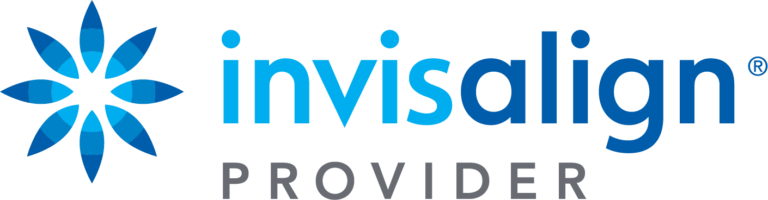 Invisalign Provider logo with a stylized blue flower and the words 'Invisalign Provider' in black and gray text.