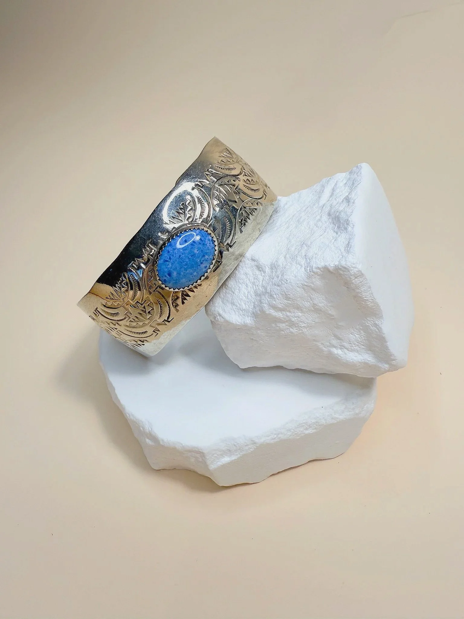 Hand Stamped Sterling Silver & Turquoise Cuff