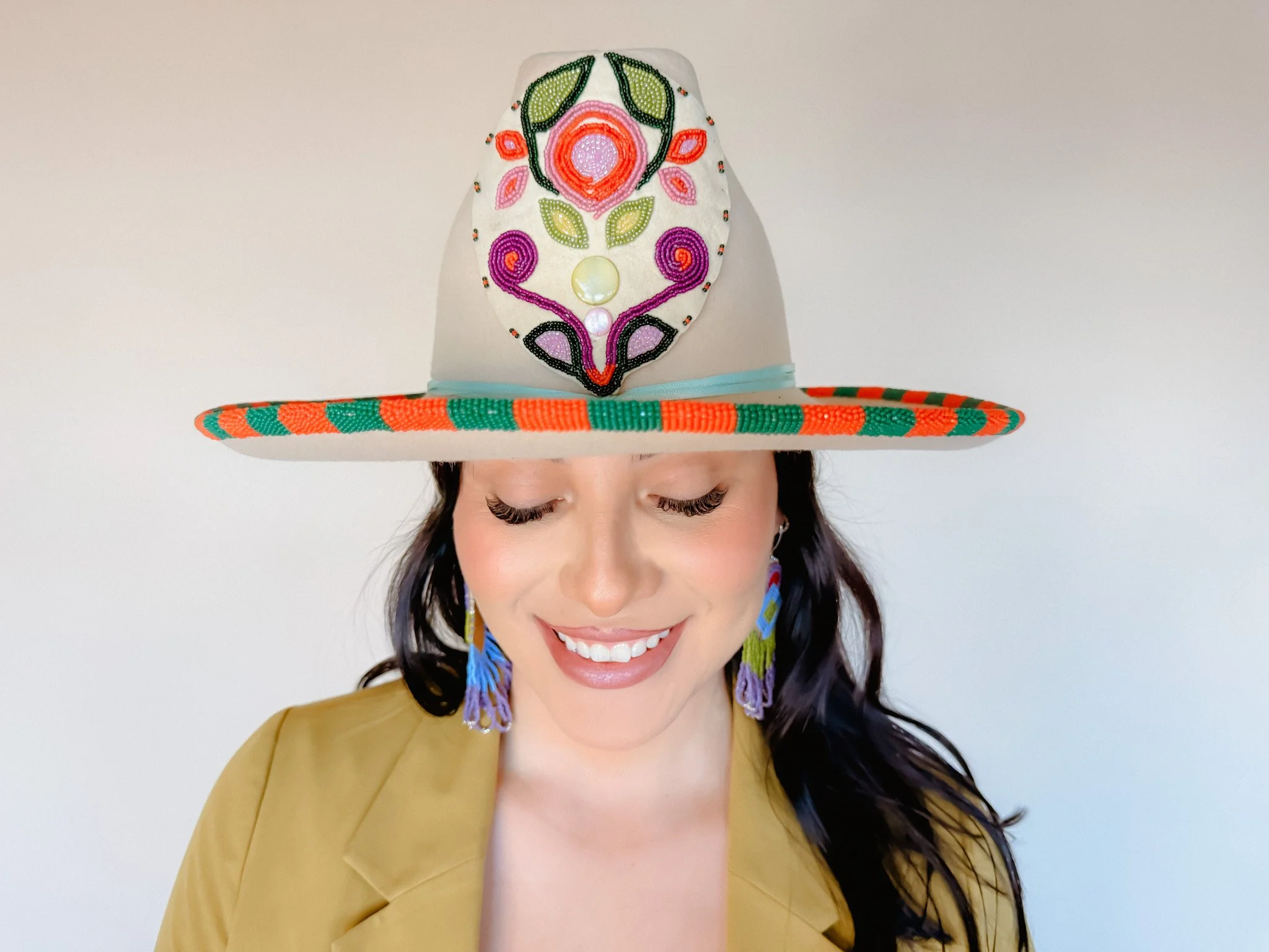 KAMAMA Floral Beaded Hat (lightly worn)