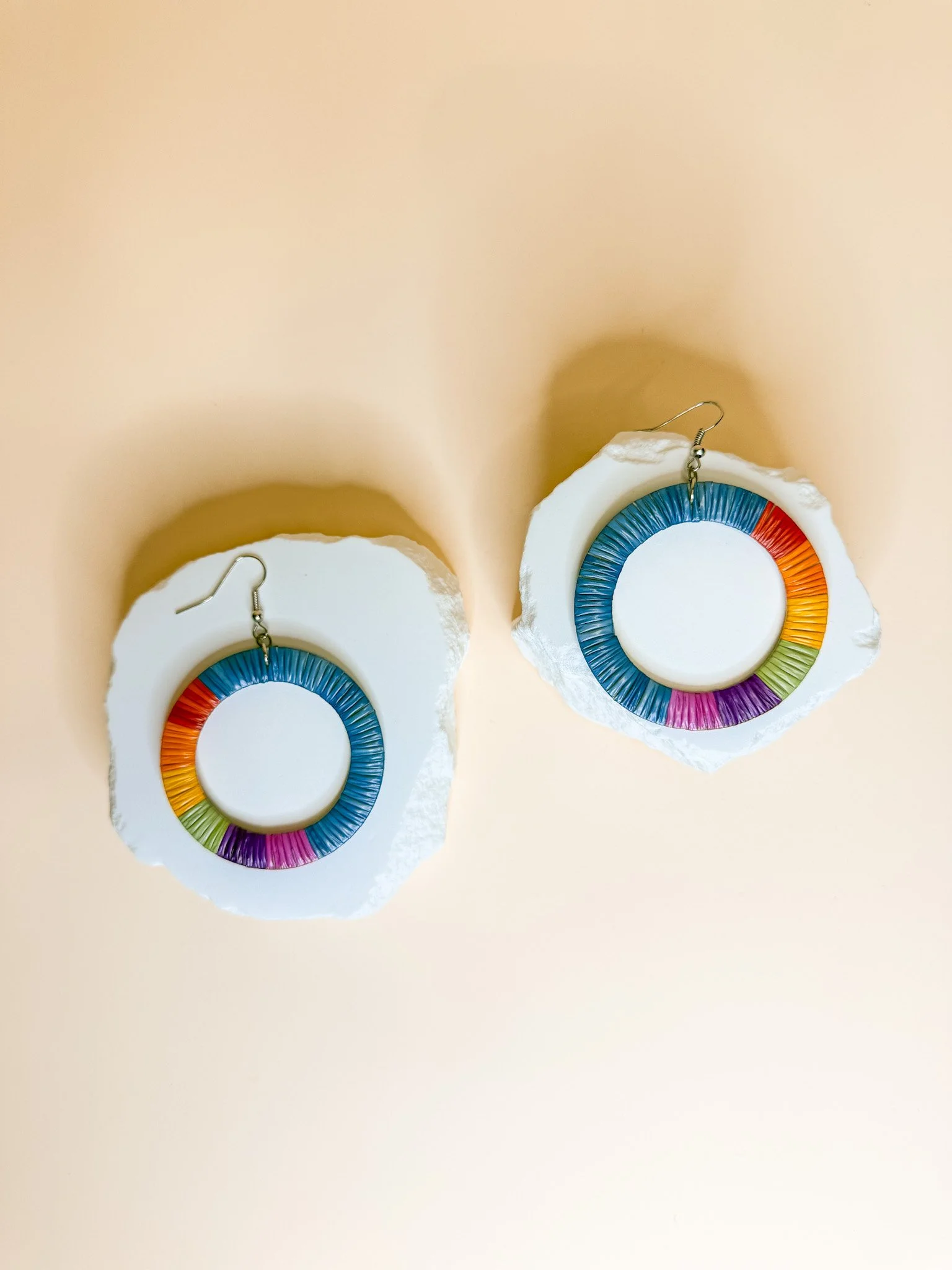 Rainbow Porcupine Quill Hoops