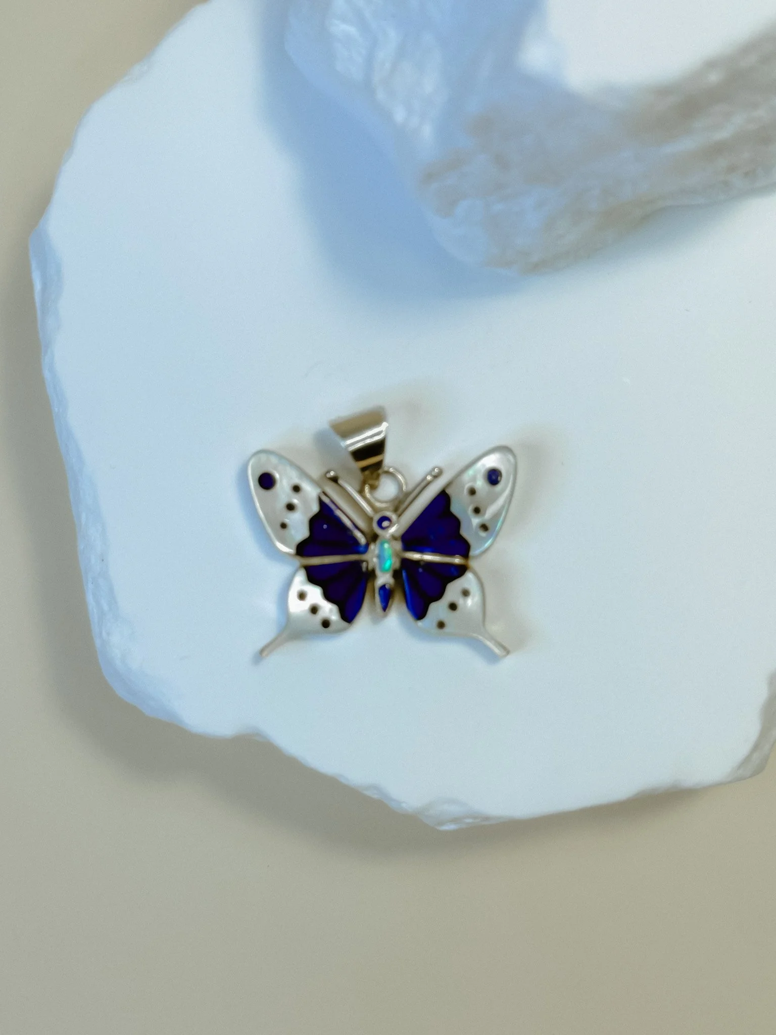 Mother of Pearl & Lapis Butterfly Pendant