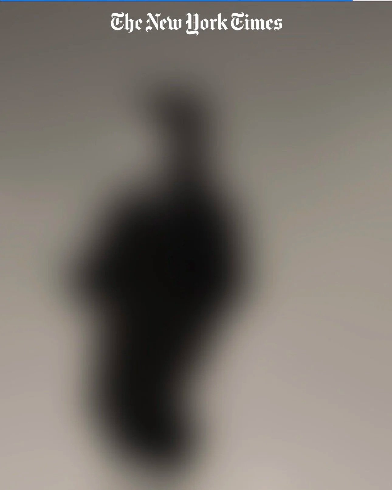 A blurred, long-exposure photograph of a human figure in motion against a dark space, conveying a sense of kinetic energy. Positioned directly above the figure is the 'The New York Times' masthead headline.