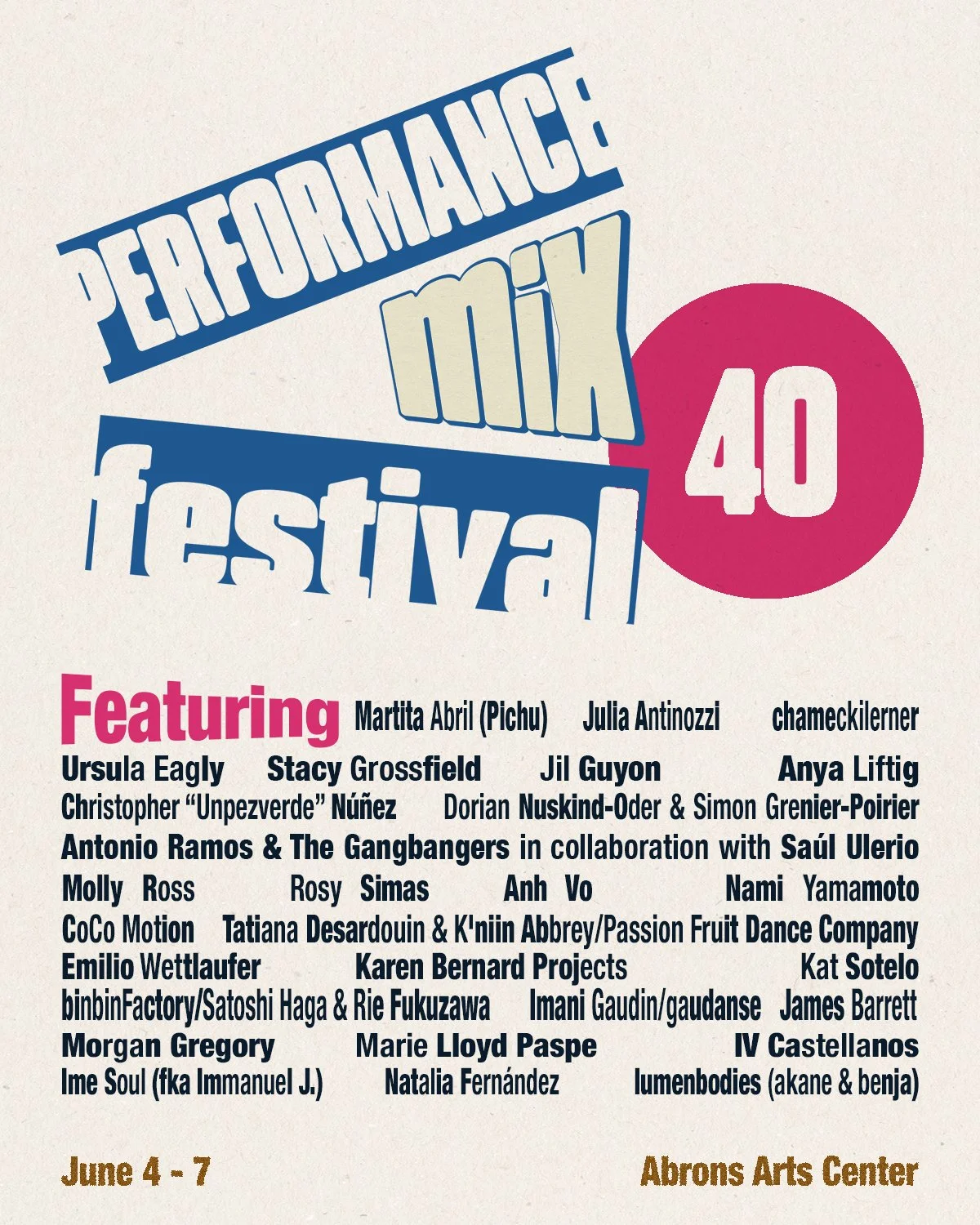 Poster of Performance Mix Festival featuring all artists performing