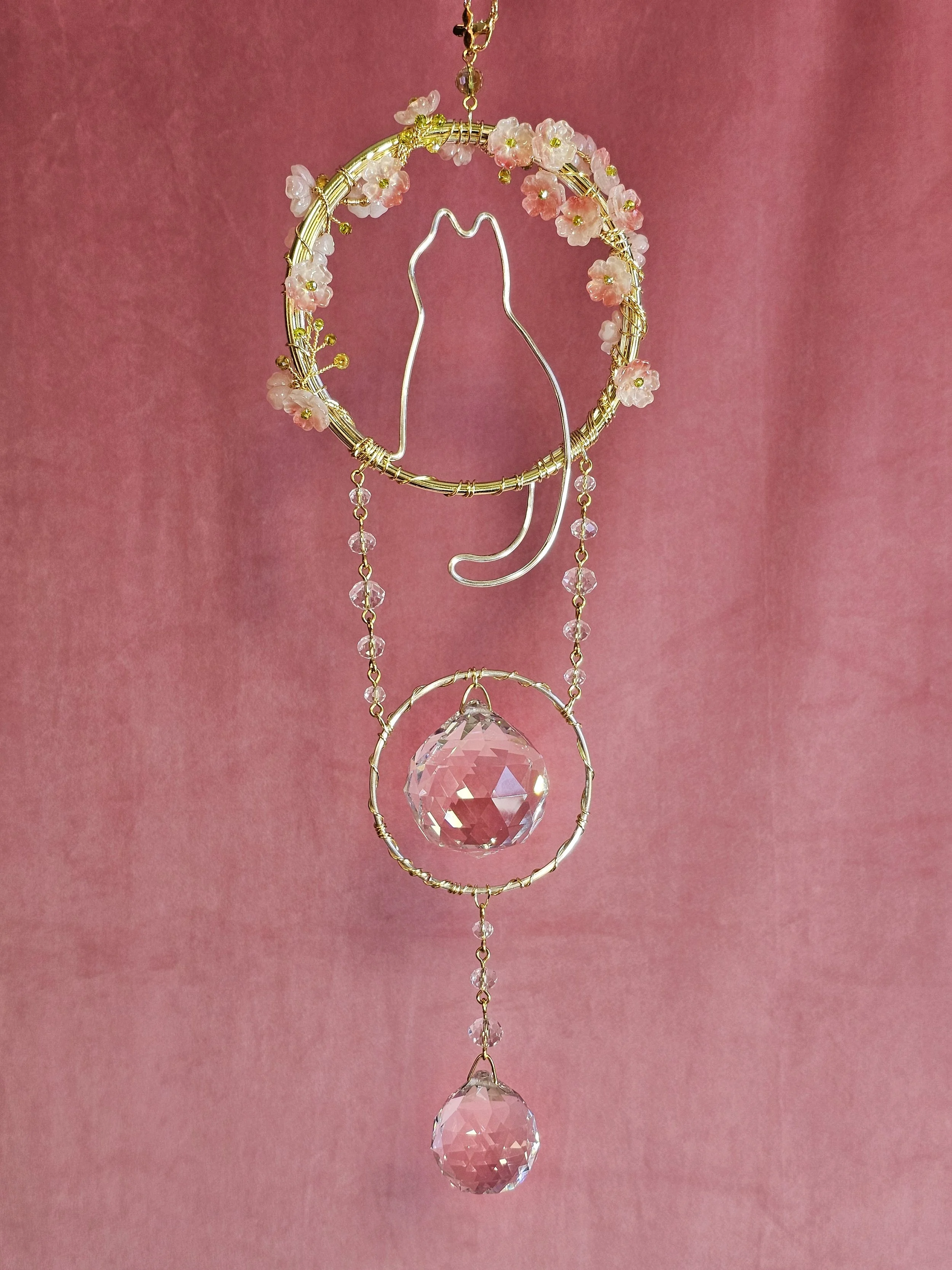 Cat Love in Pink Flowers SunCATcher