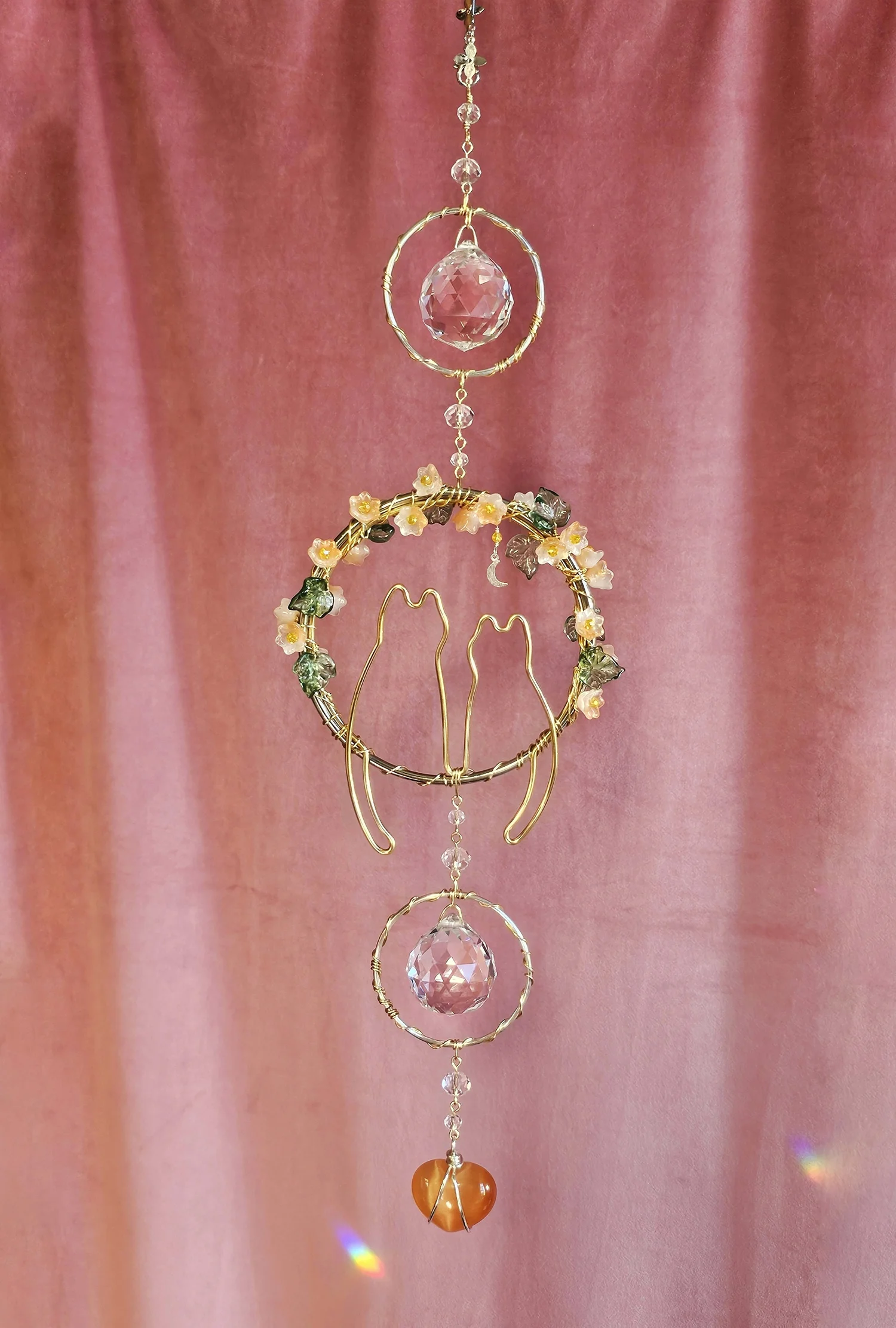 Cat Love in Orange Flowers SunCATcher
