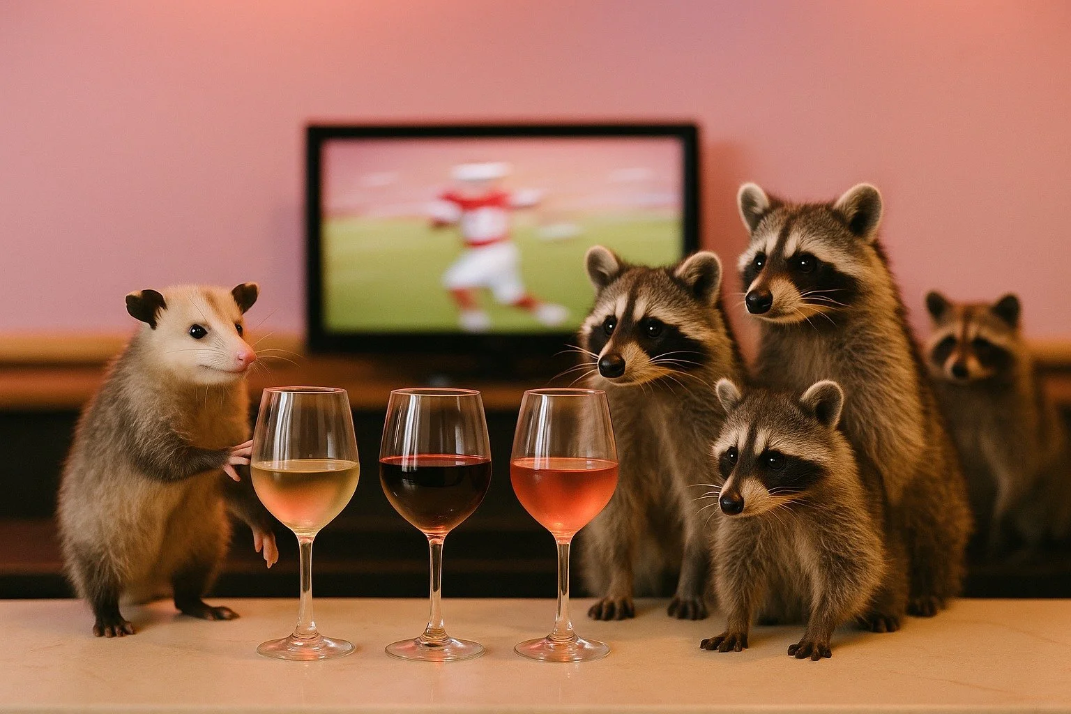 FRIDAY PLANS: Be the chaos you wish to see in the world.
We&rsquo;ve got wine, Fros&eacute;, AC, and whatever game&rsquo;s on.
🏈🦝💅 Opossums are circling the bar and the vibes are just right.
Drop by, pour up, and let your inner Feral Housewife out