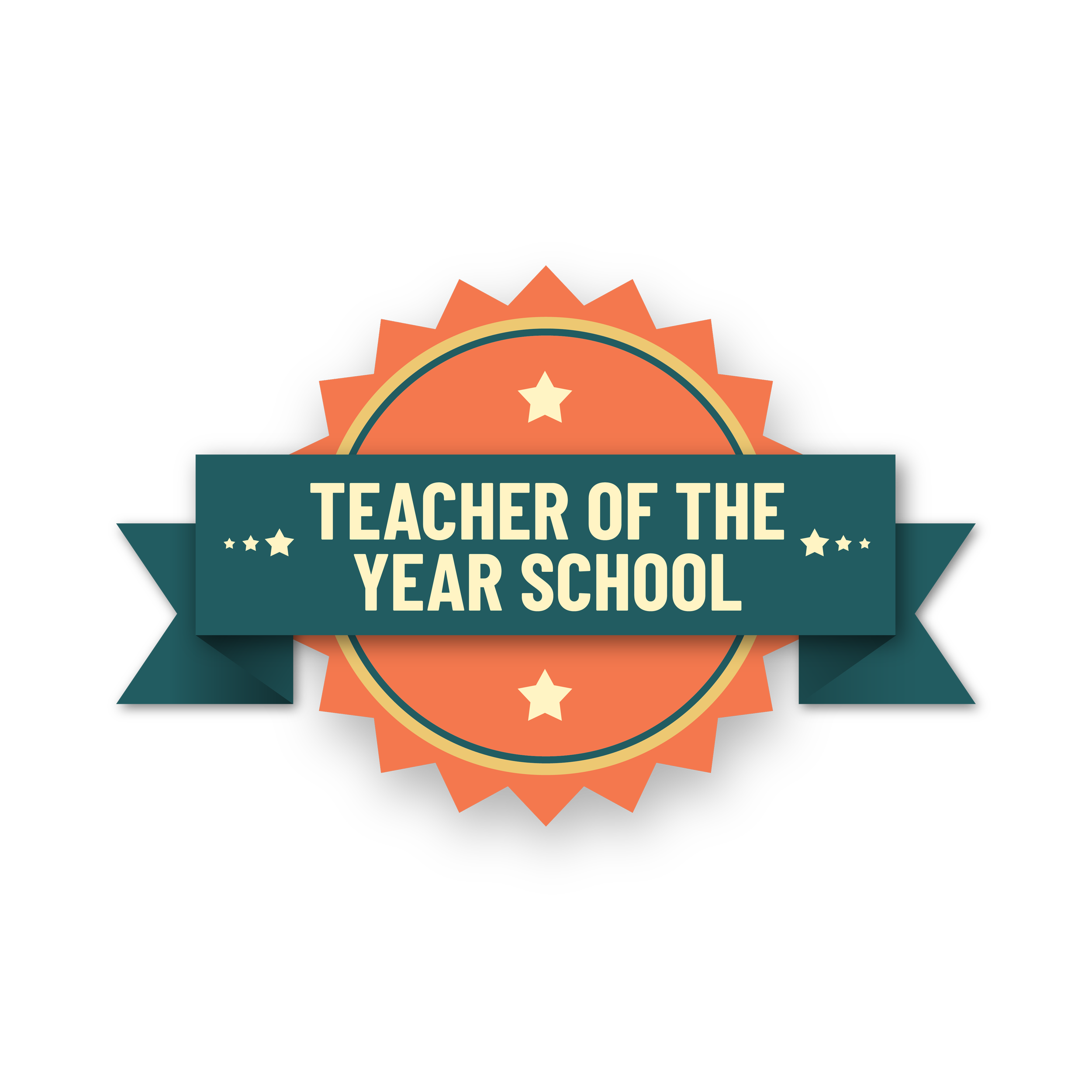 Medal for Teacher of the Year School with a star, ribbon, and decorative background
