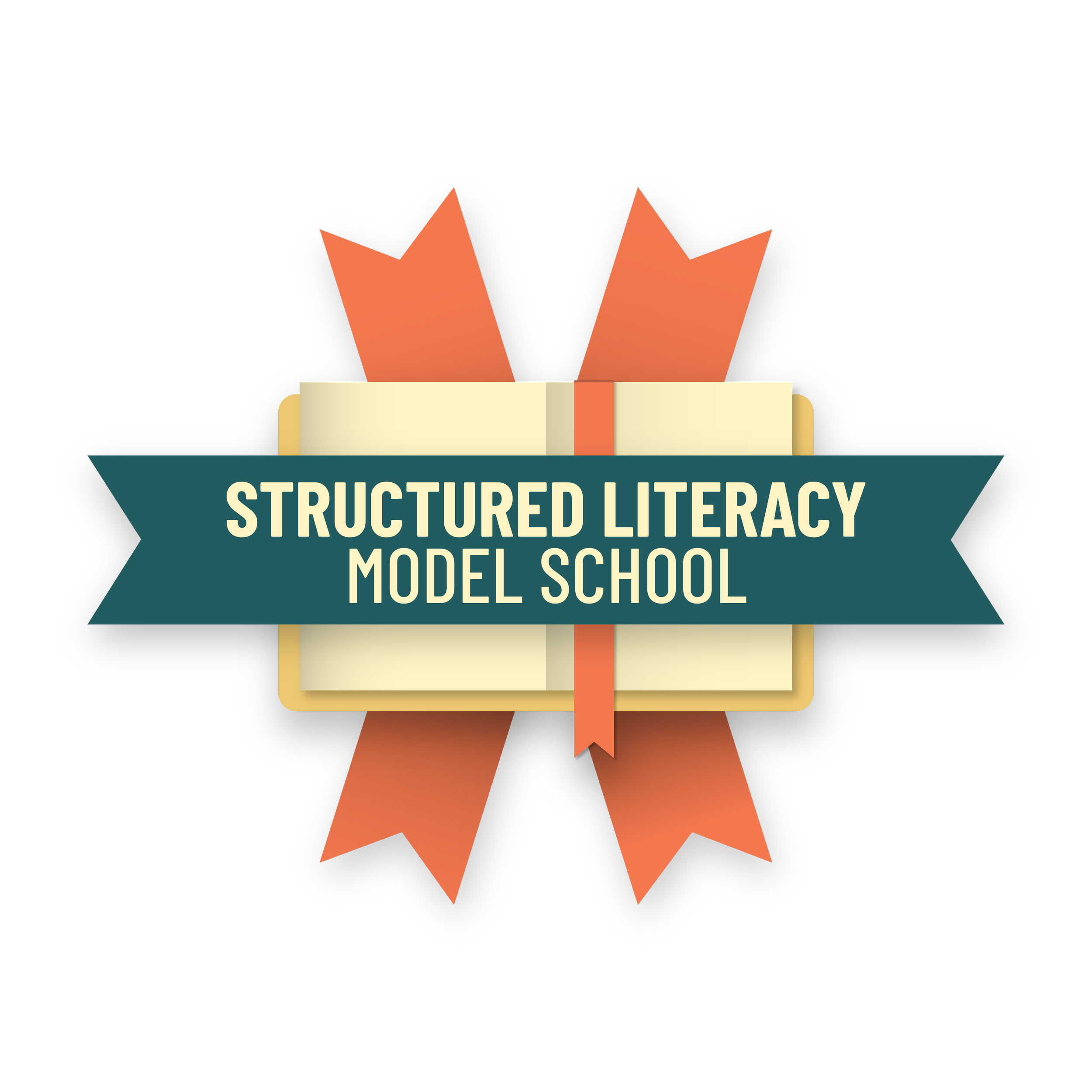 A ribbon award with a star and text that reads 'Structured Literacy Model School'.