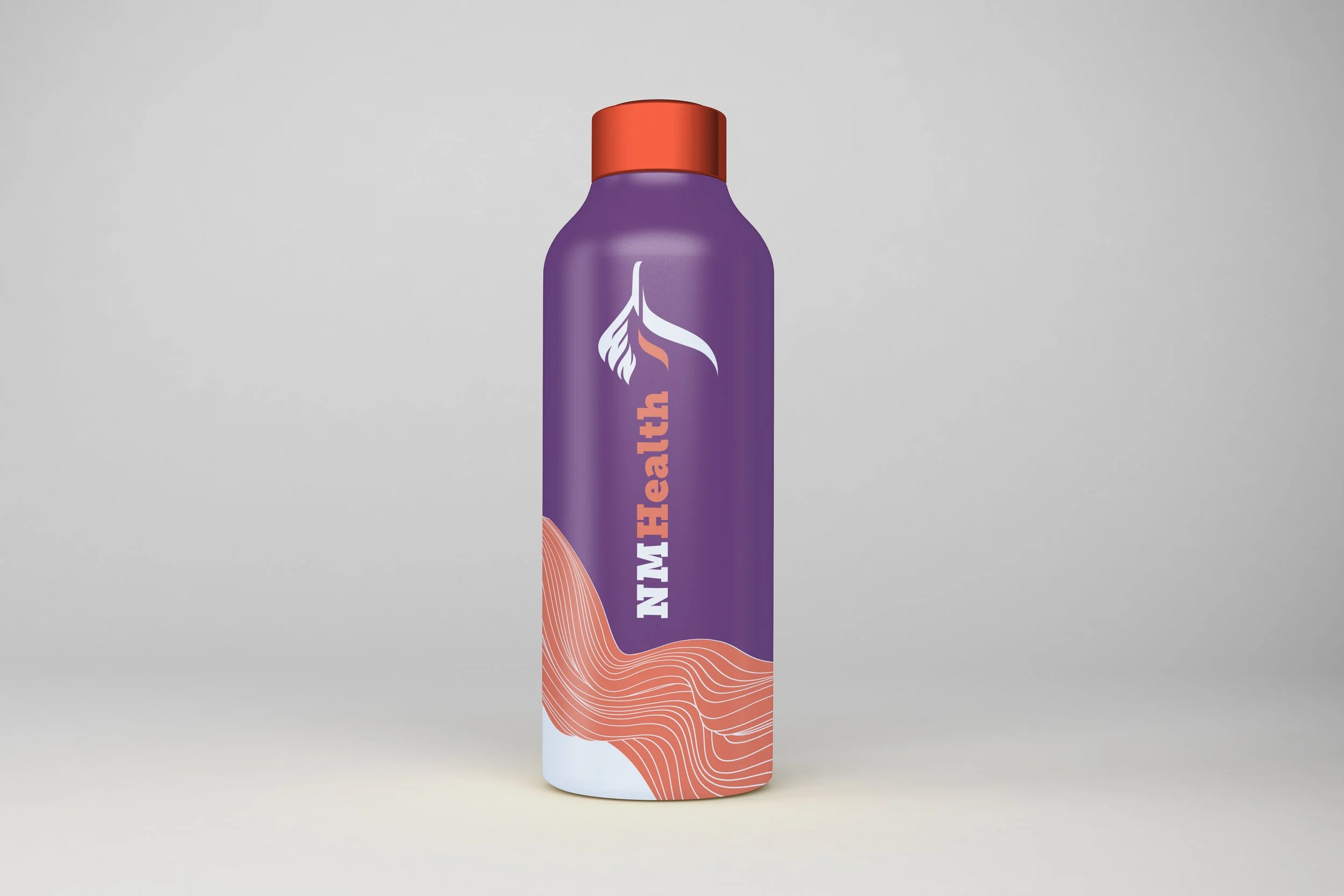 A tall cylindrical can with a purple body, red cap, and orange wavy line design, featuring the partially visible text 'NFALUTH'.