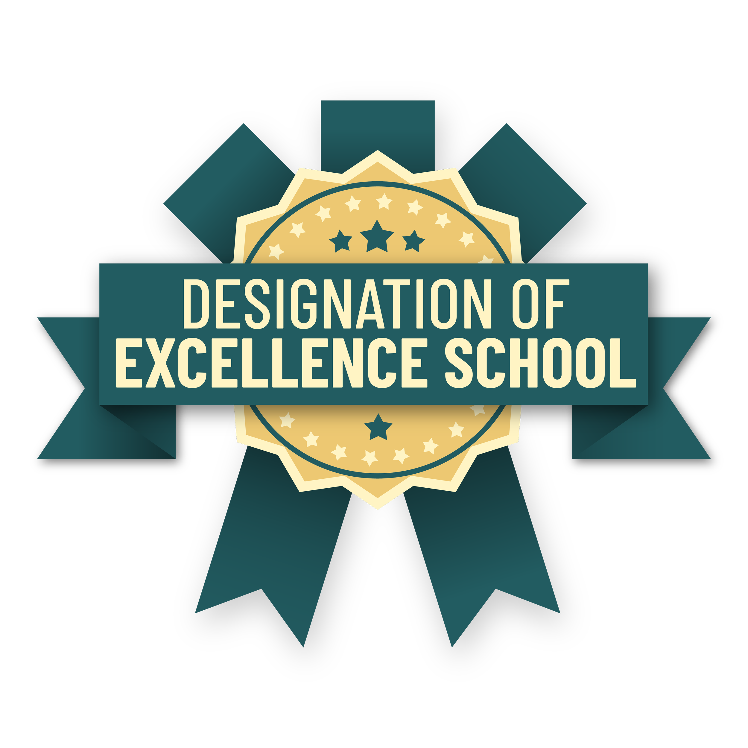 A badge with a ribbon that says 'Recognition of Excellence School' and a star emblem in the center.