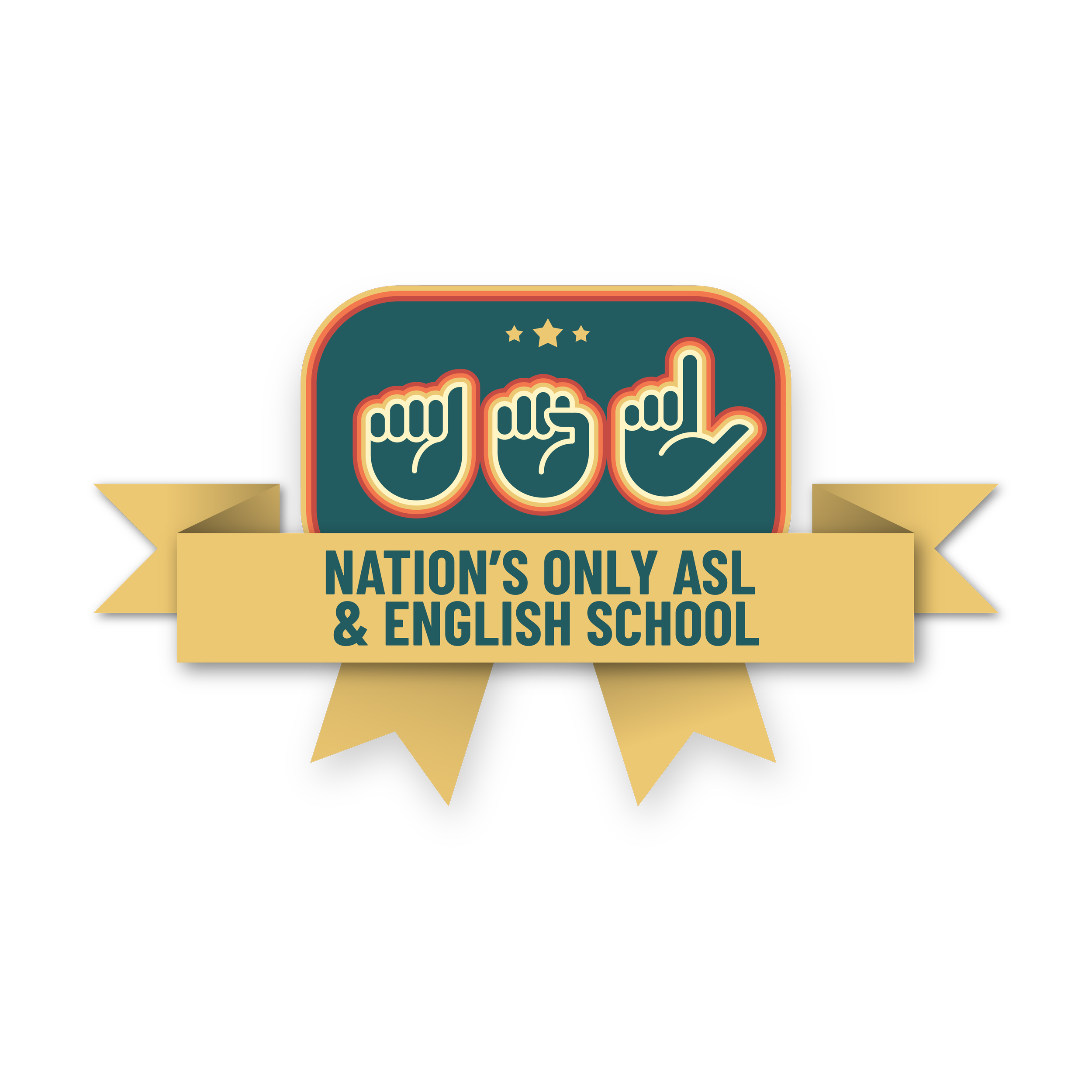 A colorful retro-style badge that reads 'TOY' with a banner below saying 'NATION'S ONLY ASD & ENGLISH SCHOOL'.