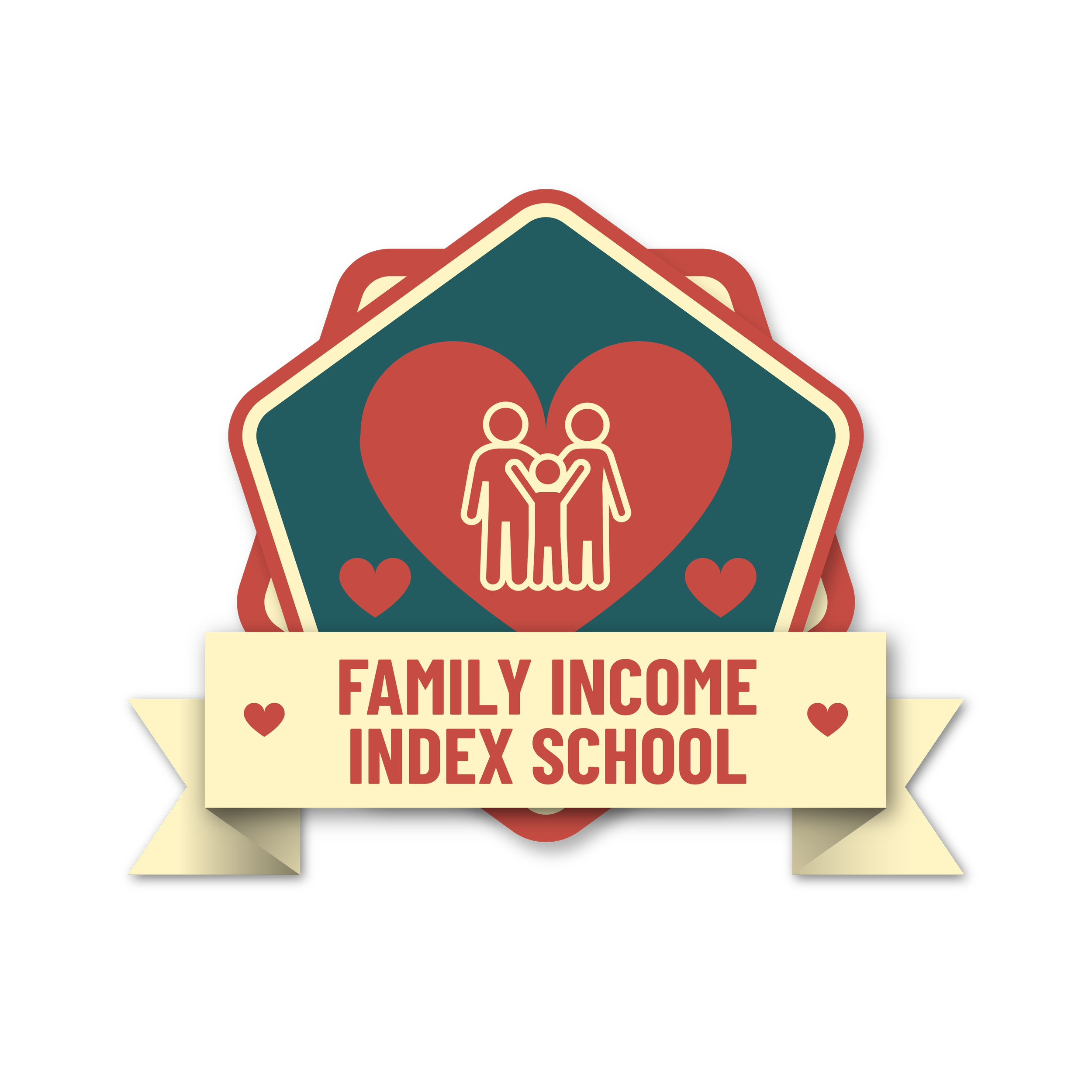 A colorful logo with a family illustration inside a hexagon, with the words 'Family Income Index School' on a ribbon below.