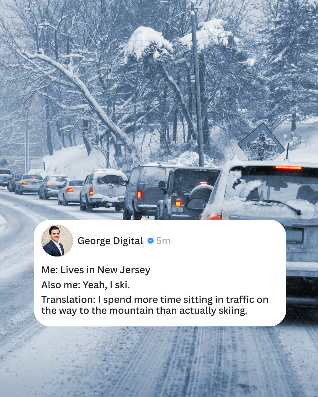 Only in New Jersey do you spend 3 hours driving for 30 minutes of skiing. Worth it … I think. ❄️⛷️#SkiingMeme #SkiingNJ