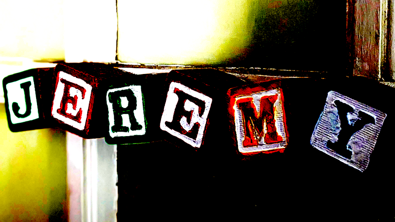 Wooden blocks that spell "Jeremy" on the door of the Jeremy room at the Farnsworth Inn in Gettysburg Pennsylvania