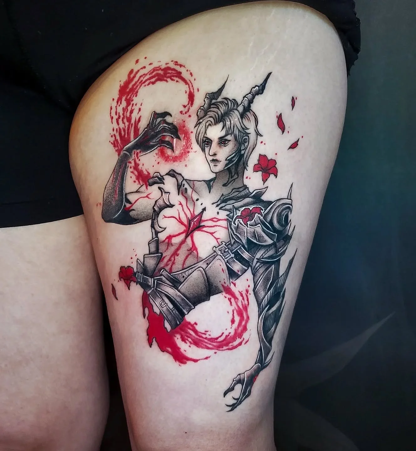 I'm so honored to have been able to tattoo my best boy Sylus from Love and Deepspace. I'm always so happy to do LADS customs and convincing everyone to play lol. π₯Ίβ€οΈ I need more people to talk to about it. 
I'll post a video later so you can see th