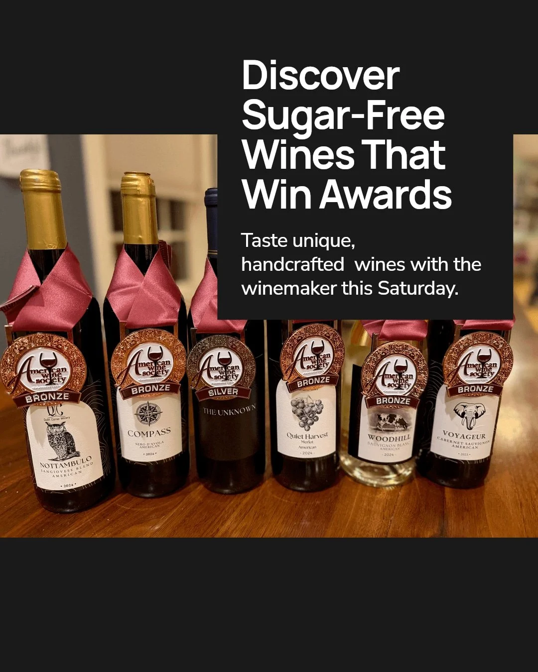 Ready for a Saturday sip?

Join us at Maximum Beverage in Tolland this Saturday, 3-6 PM, for an exclusive wine tasting featuring Quiet Corner Winery's award-winning, sugar-free wines. Meet our passionate winemaker and explore unique flavors crafted r