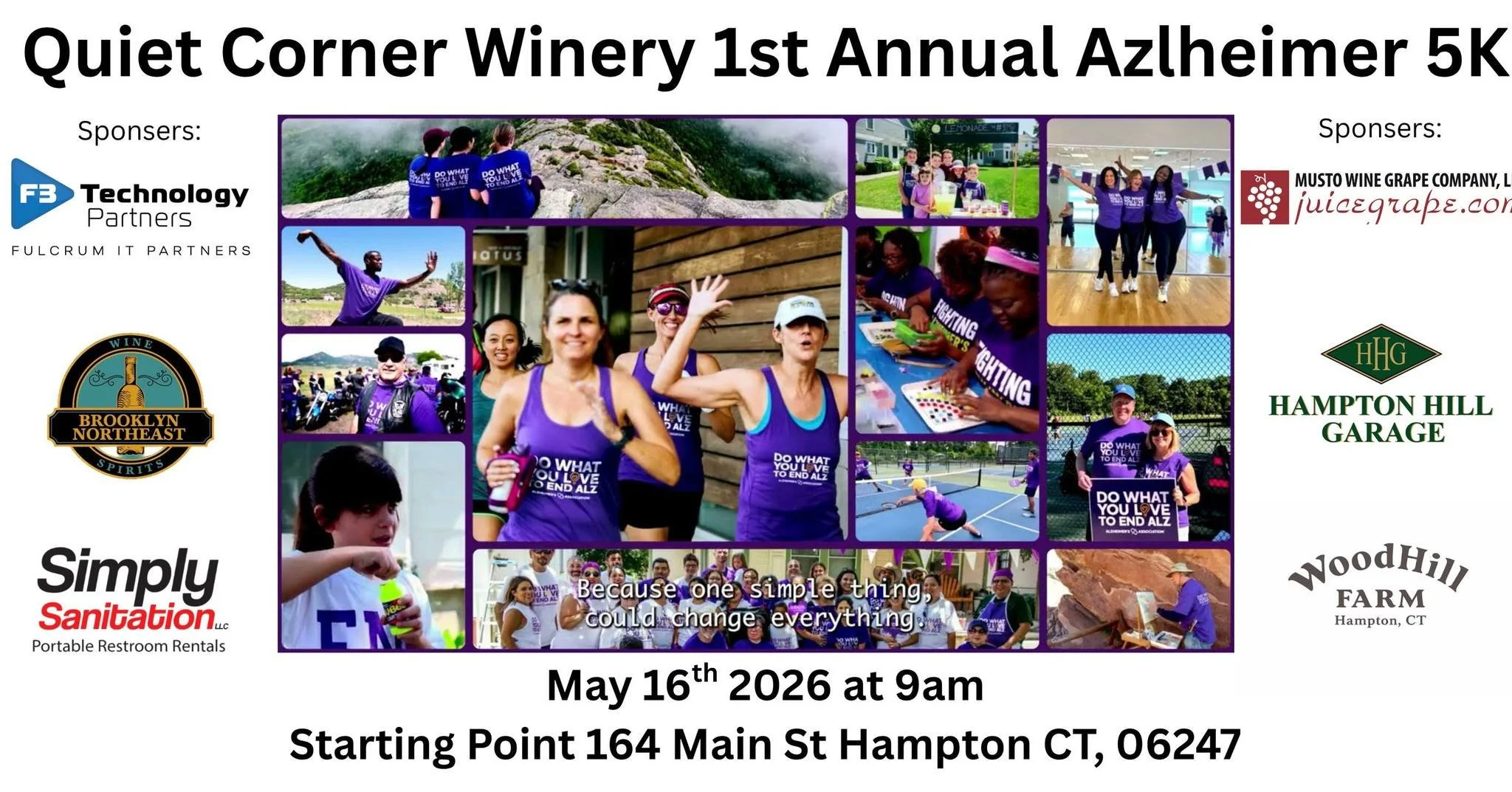 🧠🏃&zwj;♂️ **35 Days to Go&hellip; We Just Need YOU!**

The **Quiet Corner Winery Alzheimer&rsquo;s 5K &ndash; May 16th** is coming together, and we want to give a huge thank you to the sponsors helping make this possible:

👏 **F3 Technology Partne