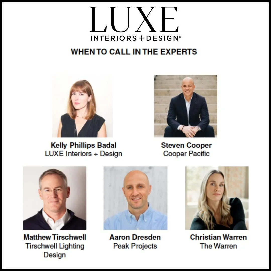 Luxe Interiors + Design panel discussion featuring Matthew Tirschwell of Tirschwell Lighting Design, Aaron Dresben of Peak Project, Christian Warren of The Warren, Steven Cooper of Cooper Pacific. WestWeek Spring Market 2026 at the Pacific Design Cen