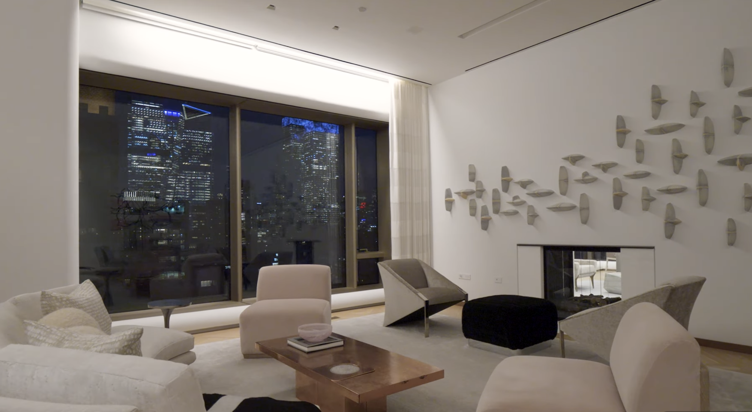 Interior of West Chelsea penthouse, New York, featuring lighting design by Tirschwell Lighting and architecture by Tadao Ando.
