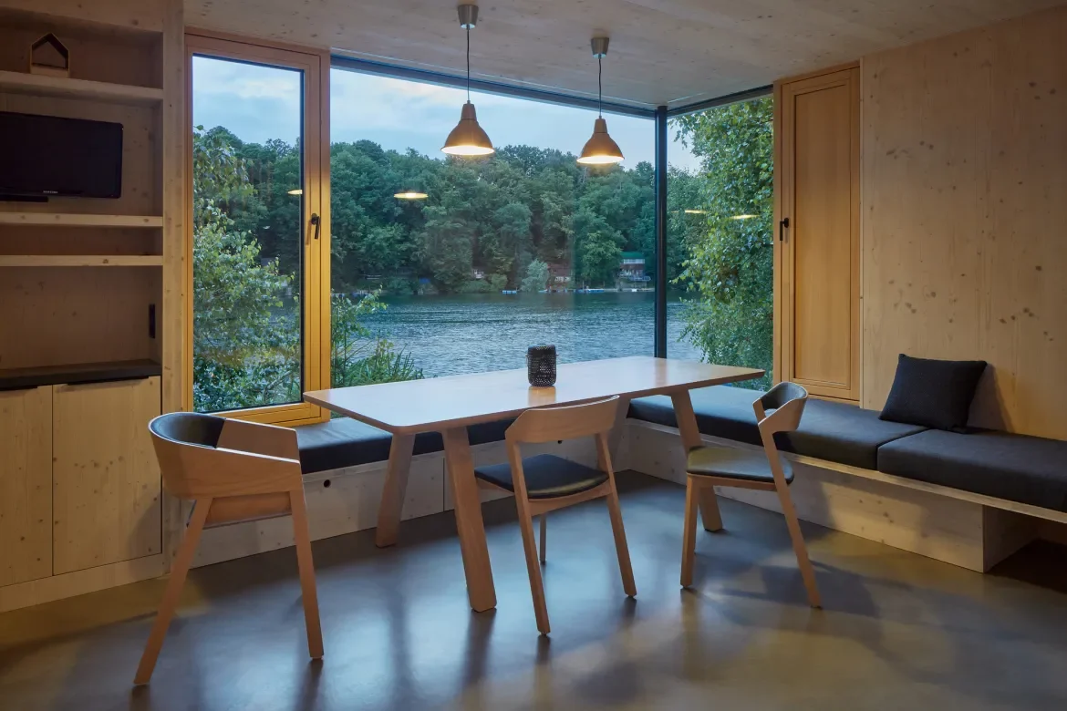 Residential interior at East Lake Montauk home, with lighting design by Tirschwell Lighting, designed by Robert Young.