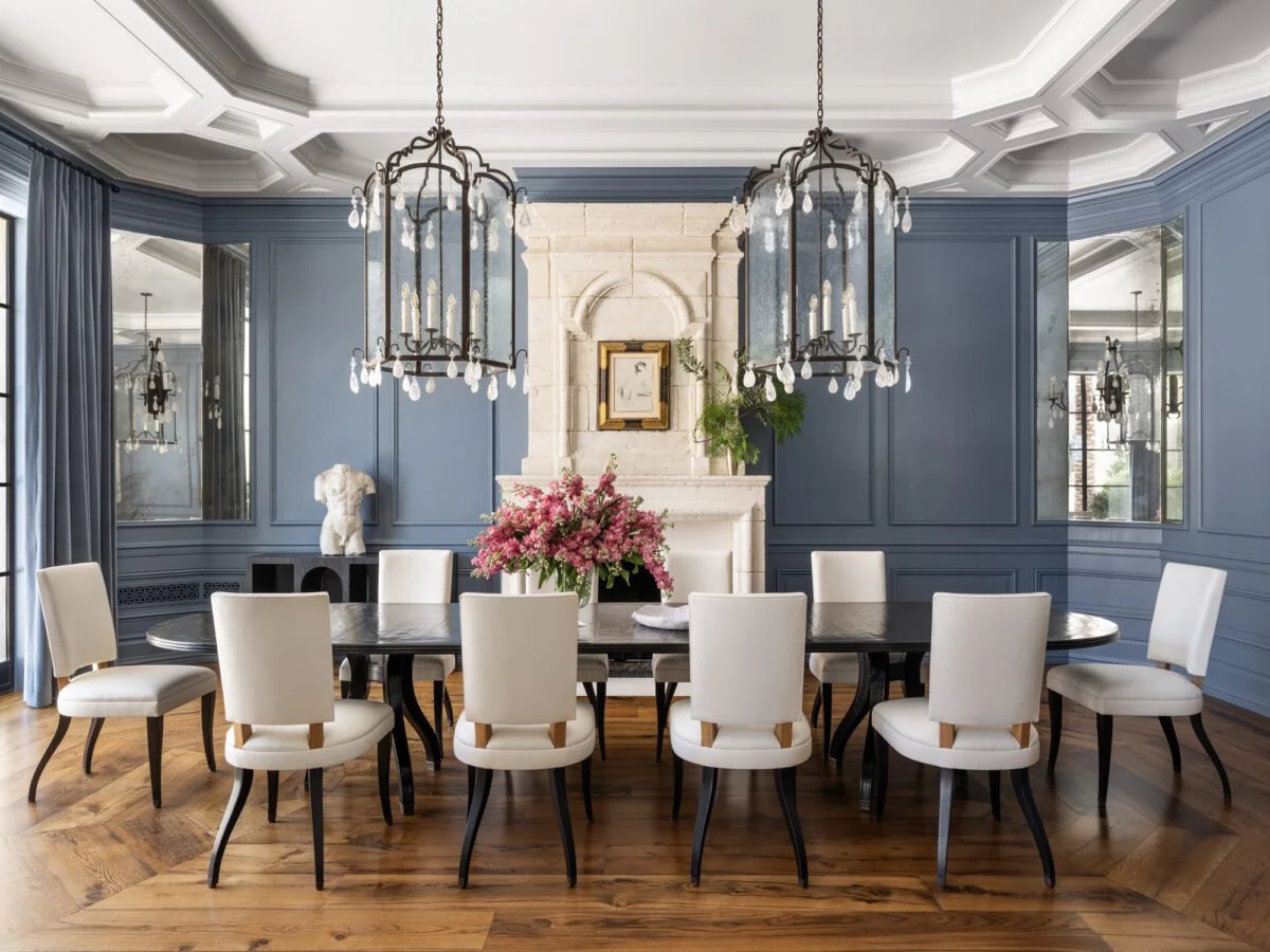 Dining room of Rancho Santa Fe residence, lighting design by Tirschwell