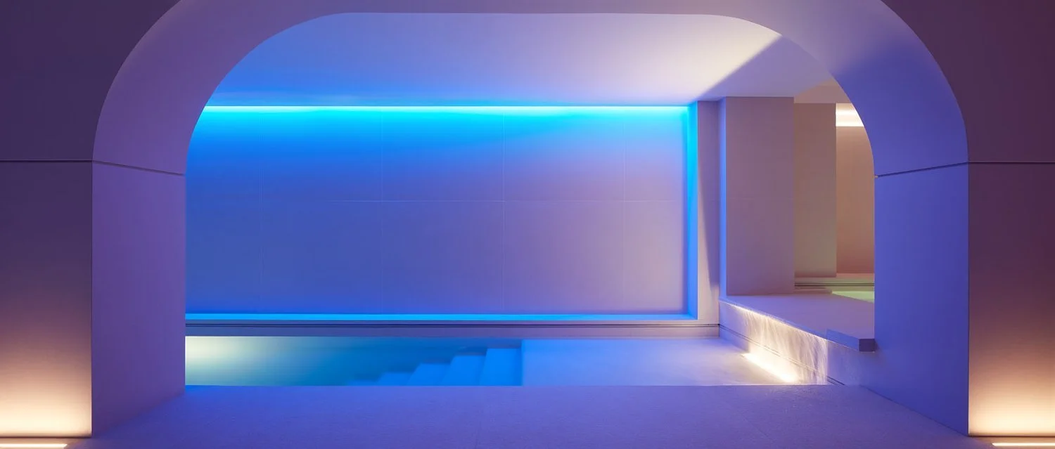 Indoor pool at Central Park West residence, New York, featuring lighting design by Tirschwell Lighting, designed by William Leeds.