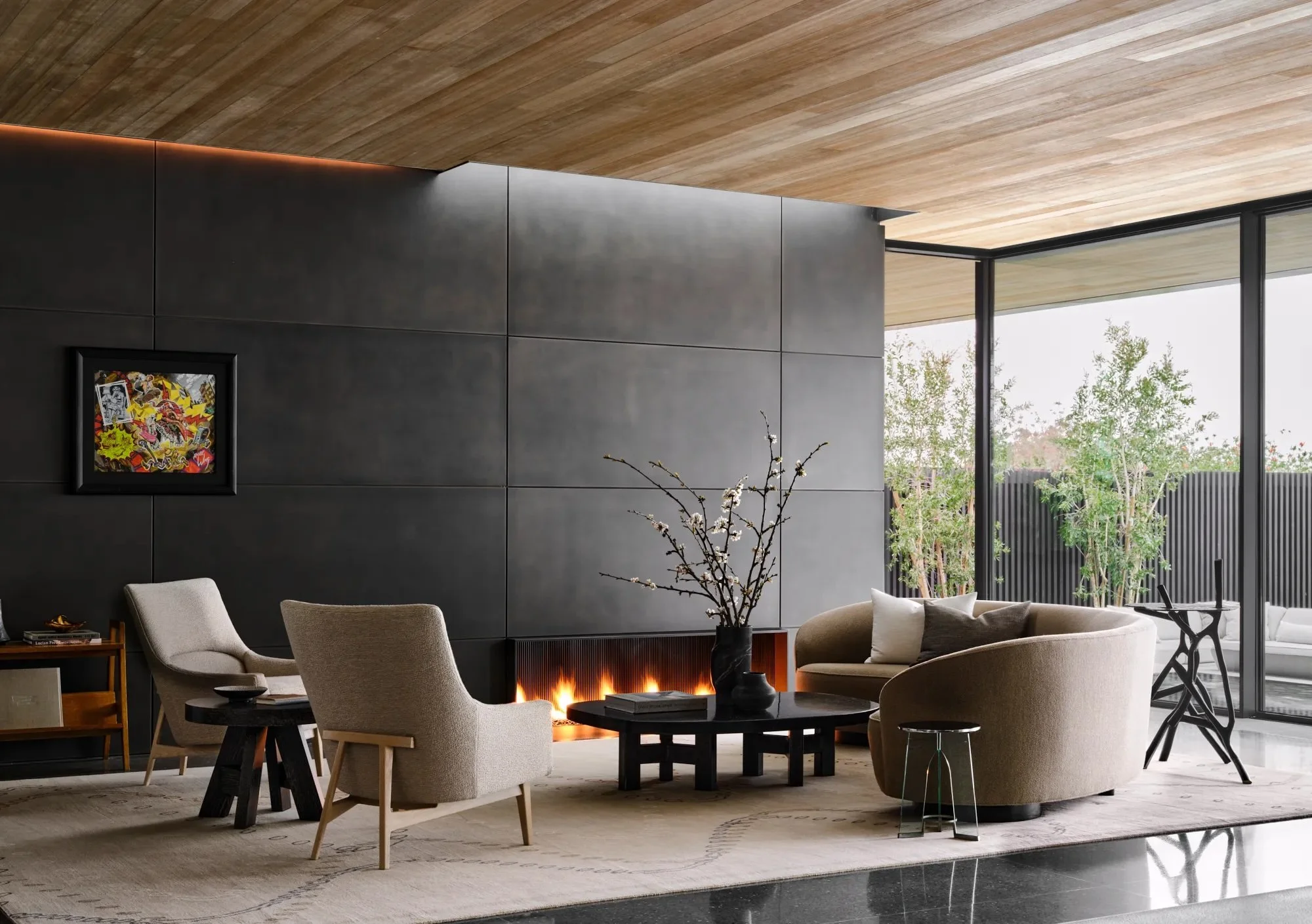 Interior of Trousdale residence in Beverly Hills, with lighting design by Tirschwell Lighting, architecture by Shubin Donaldson, interiors by Lucas Interior, and landscape by Hocker Design.