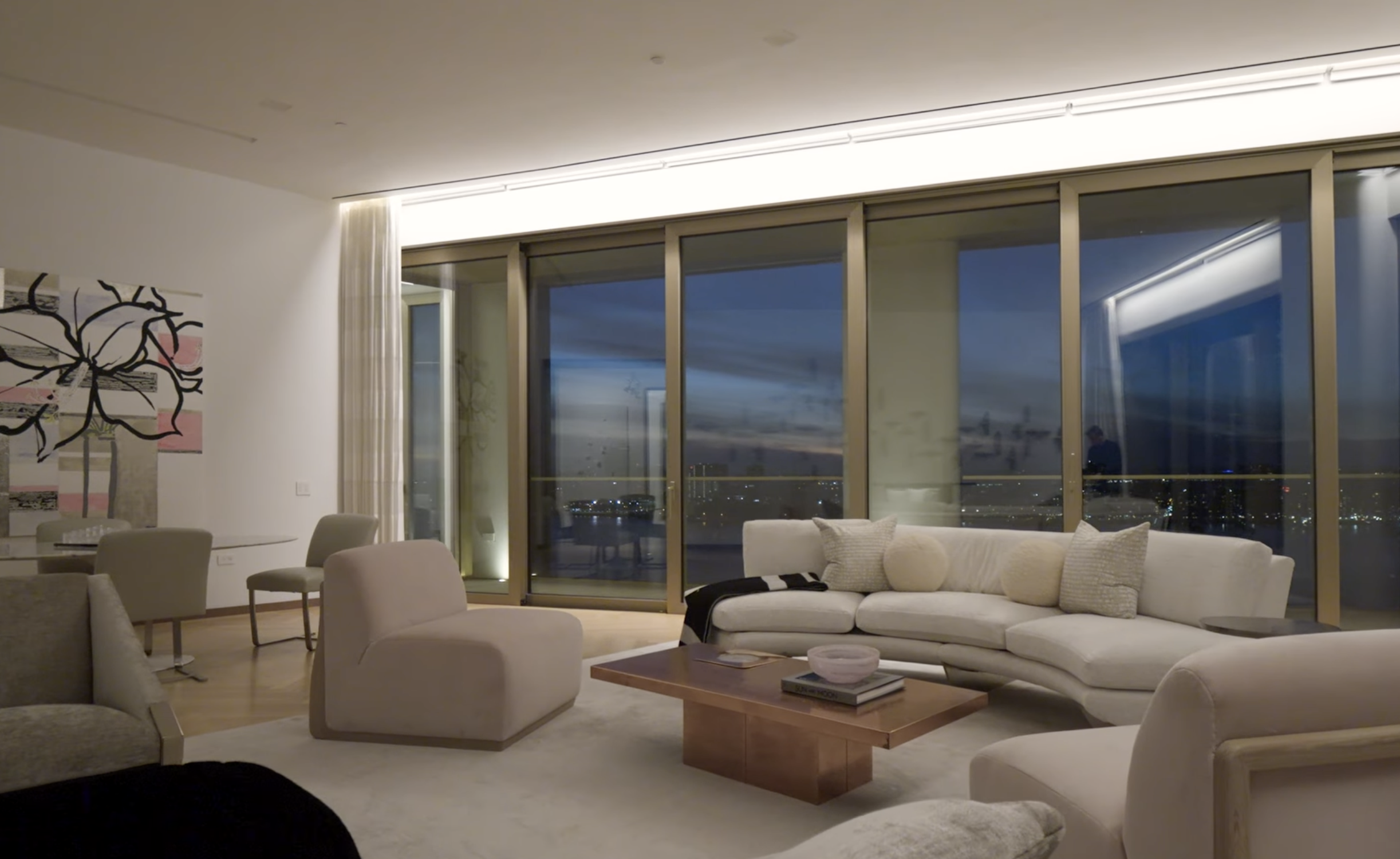 A serene lighting design of a penthouse terrace.