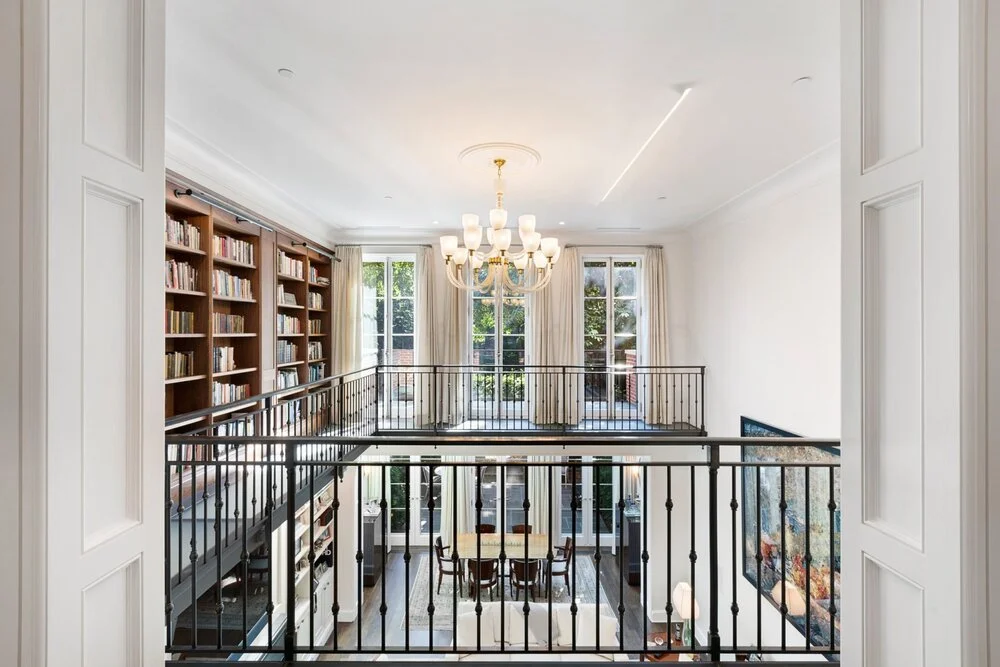 Mezzanine level in Grove Street residence, New York, featuring lighting design by Tirschwell Lighting, designed by Brian E Boyle with interiors by Gomez Associates.